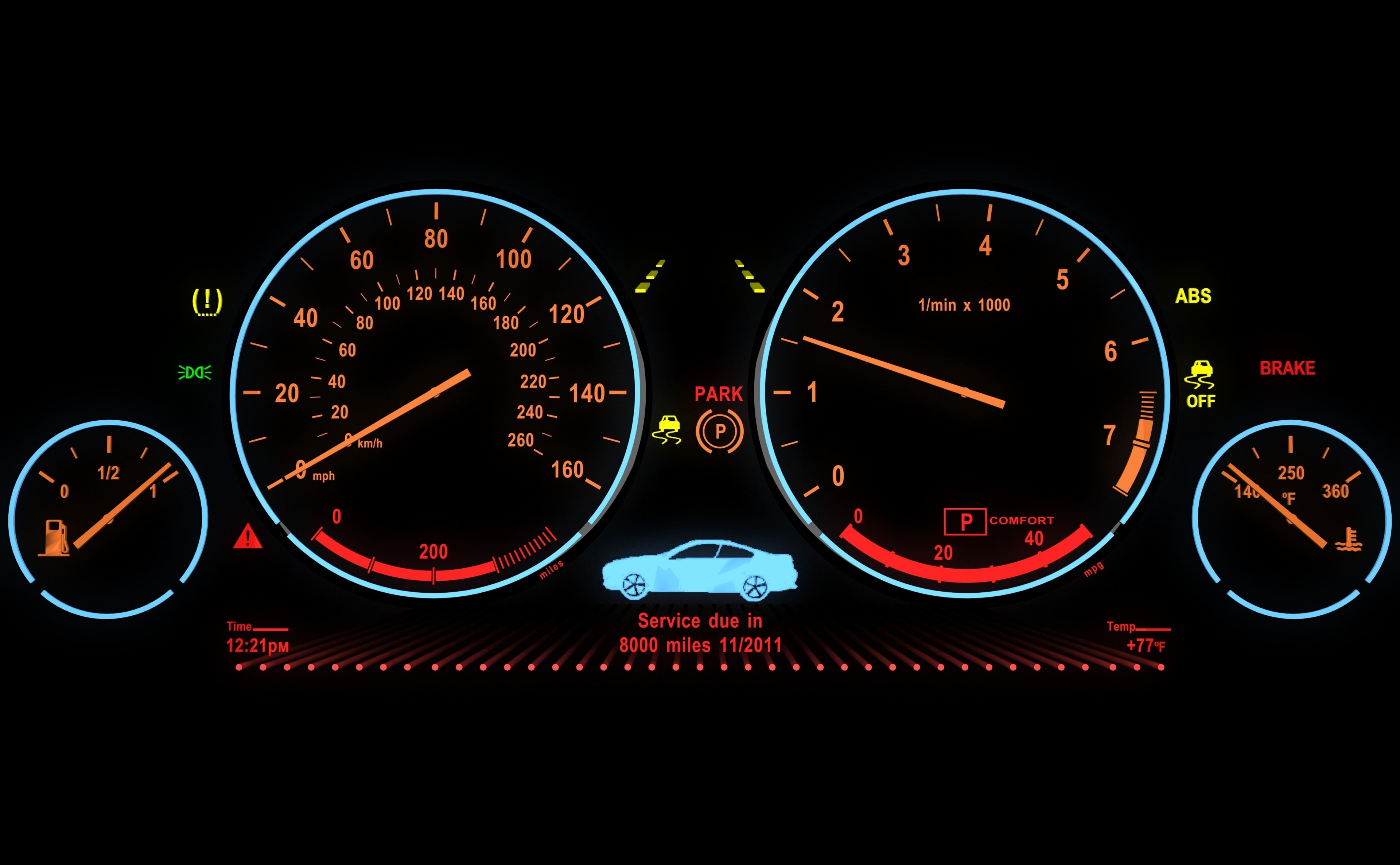 black background, dashboard, cluster, Cars, mode of transportation, glowing, instrument, speedometer, gauge, vehicle, clock, 4K, control, circle, illuminated, HD Wallpaper