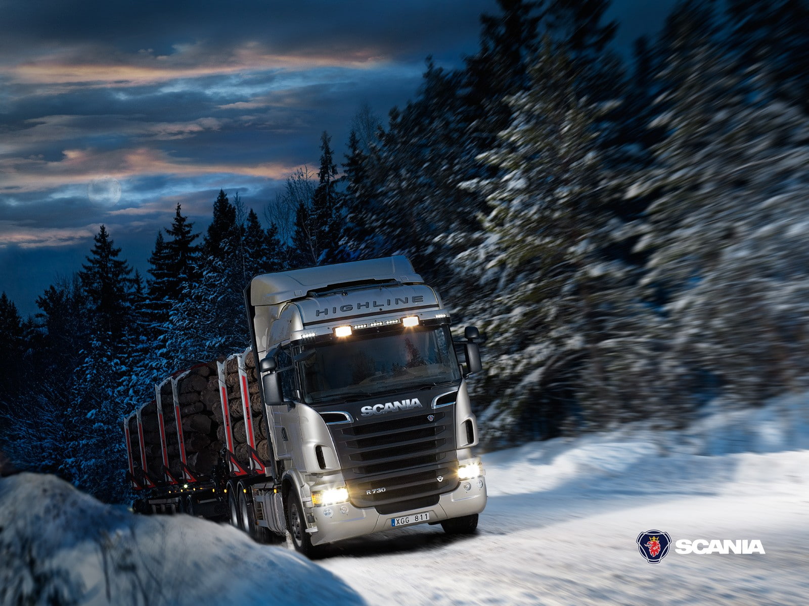 nature, day, truck, 720P, no people, mode of transportation, scania truck vehicle, tree, snow, motion, land, sky, cloud - sky, winter, cold temperature, HD Wallpaper