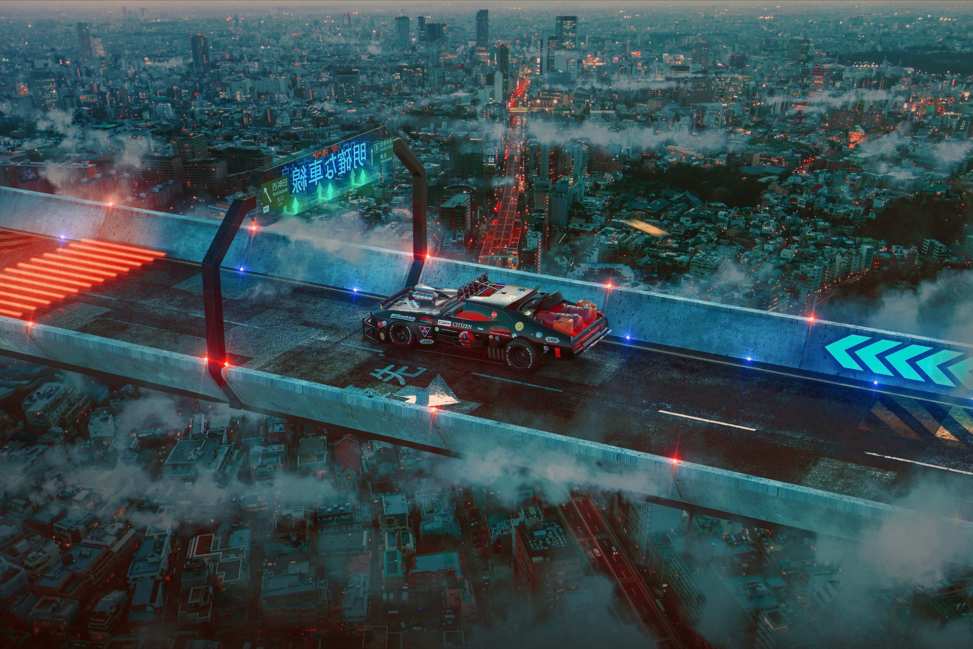 1080P, car, cyberpunk, futuristic, highway, city, vehicle, digital art, HD Wallpaper