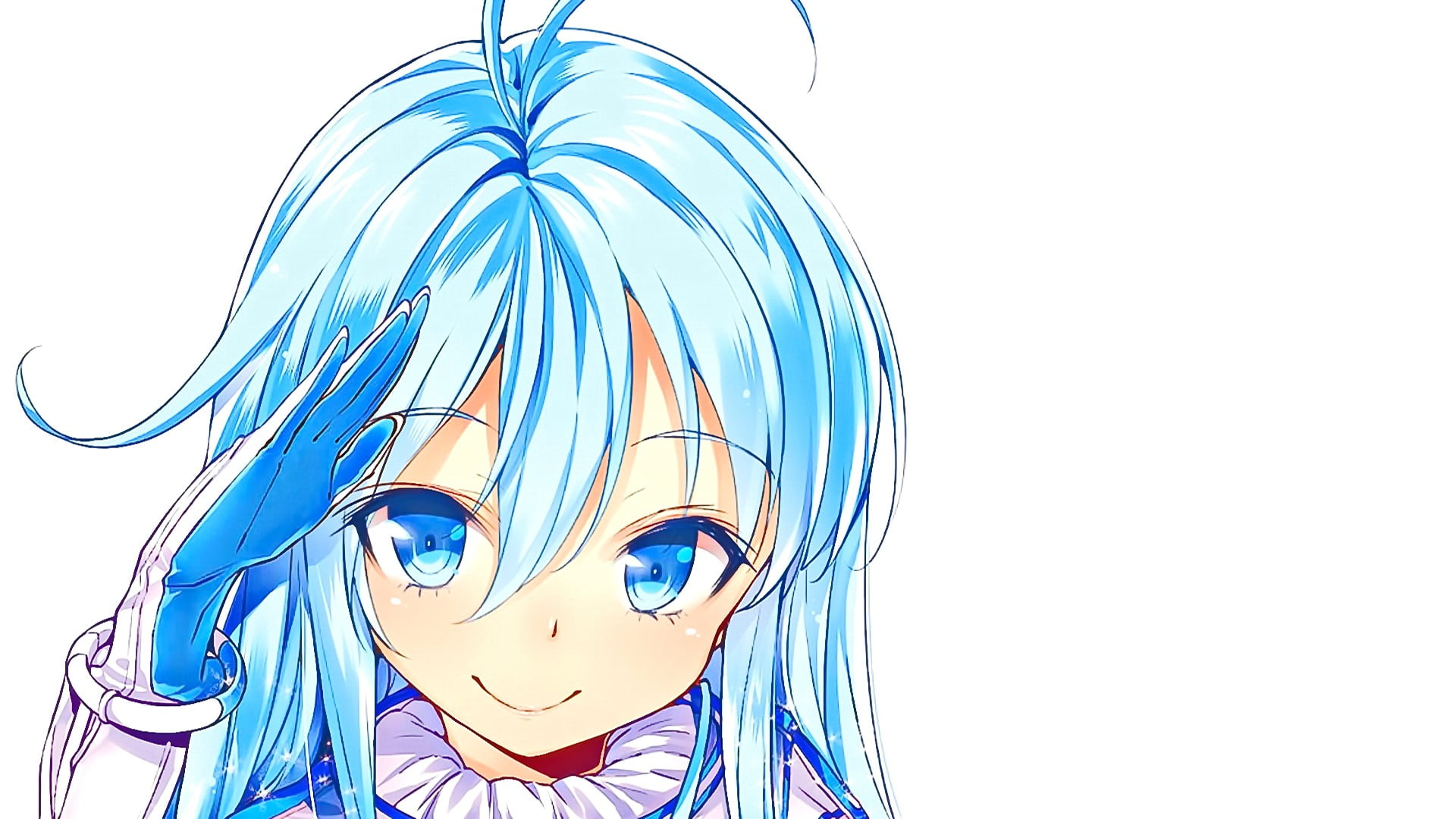 creativity, long hair, studio shot, representation, sky, blue, blue hair, anime, indoors, anime girls, smiling, human representation, copy space, white background, HD Wallpaper