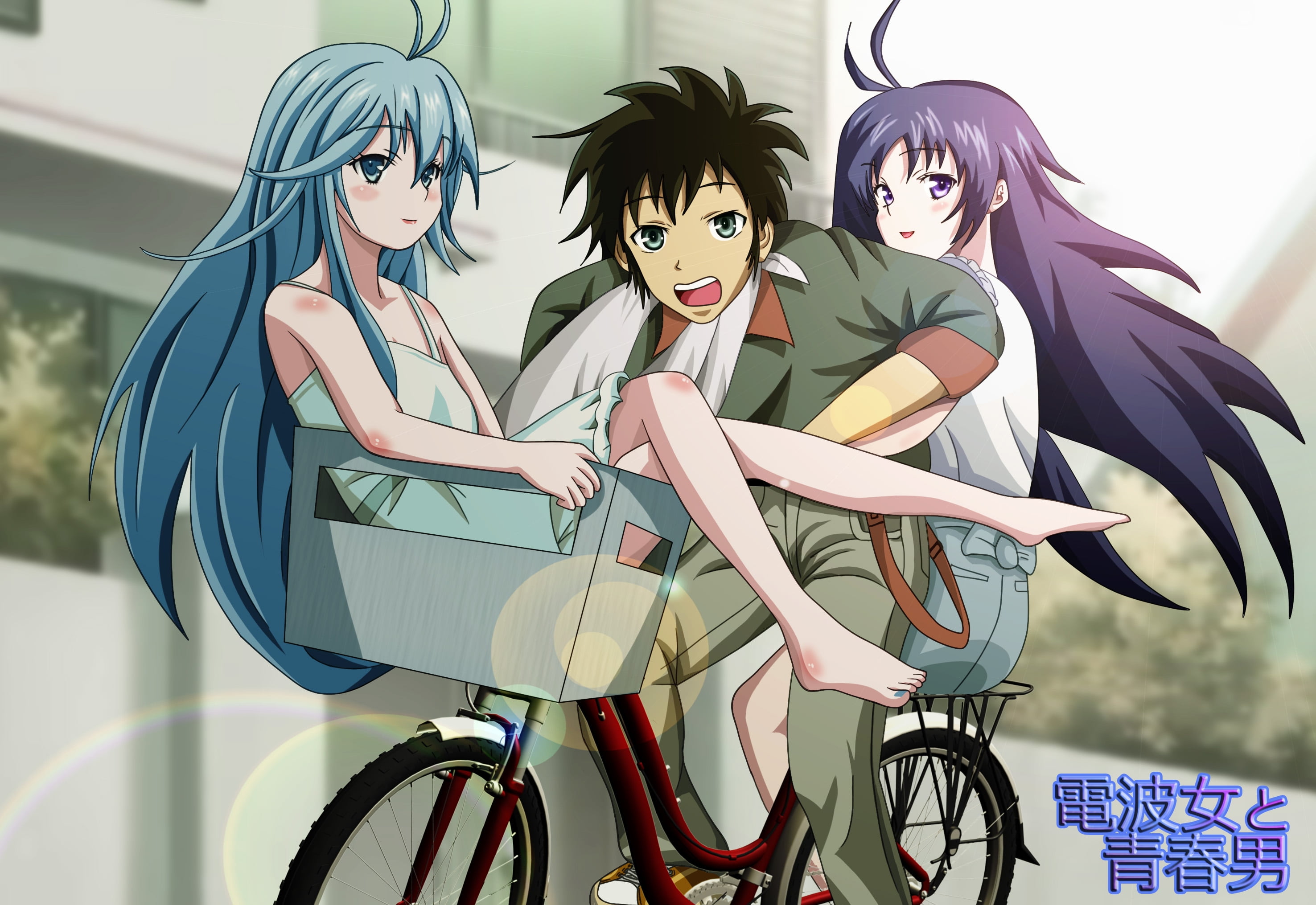 haired, teenage Girls, bicycle, girl, human Hair, girls, cartoon, illustration, blue, vector, focus on foreground, female likeness, disguise, computer Graphic, HD Wallpaper