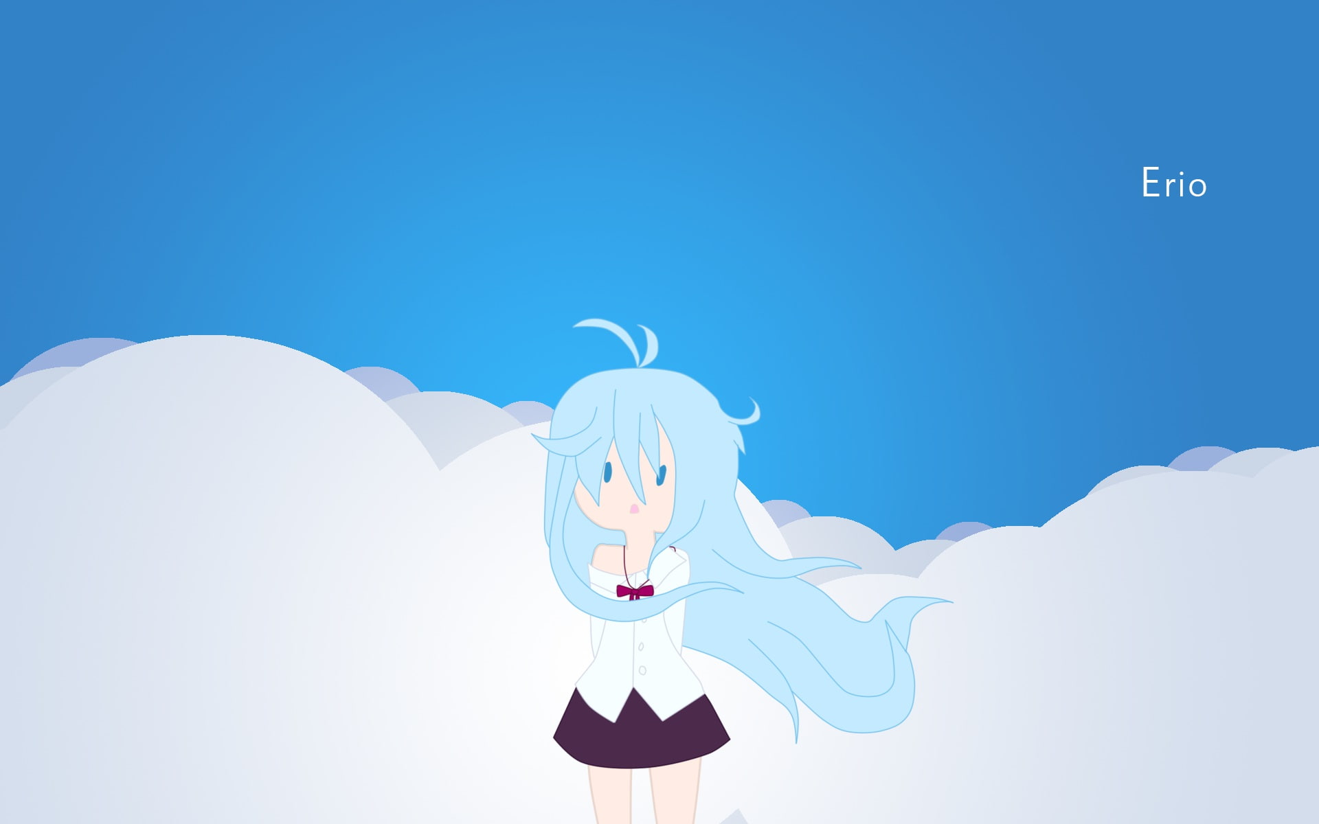 sky, hair, long, touwa, denpa, blue, seifuku, 1080P, onna, otoko, seishun, vector, skirt, erio, eyes, HD Wallpaper