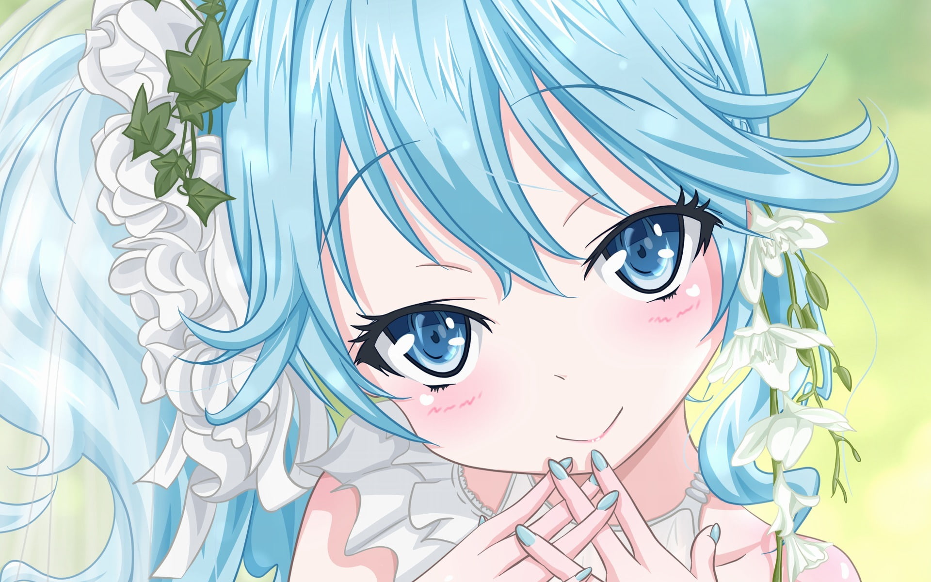 otoko, onna, seishun, 1080P, eyes, hair, flowers, blush, denpa, blue, erio, touwa, HD Wallpaper
