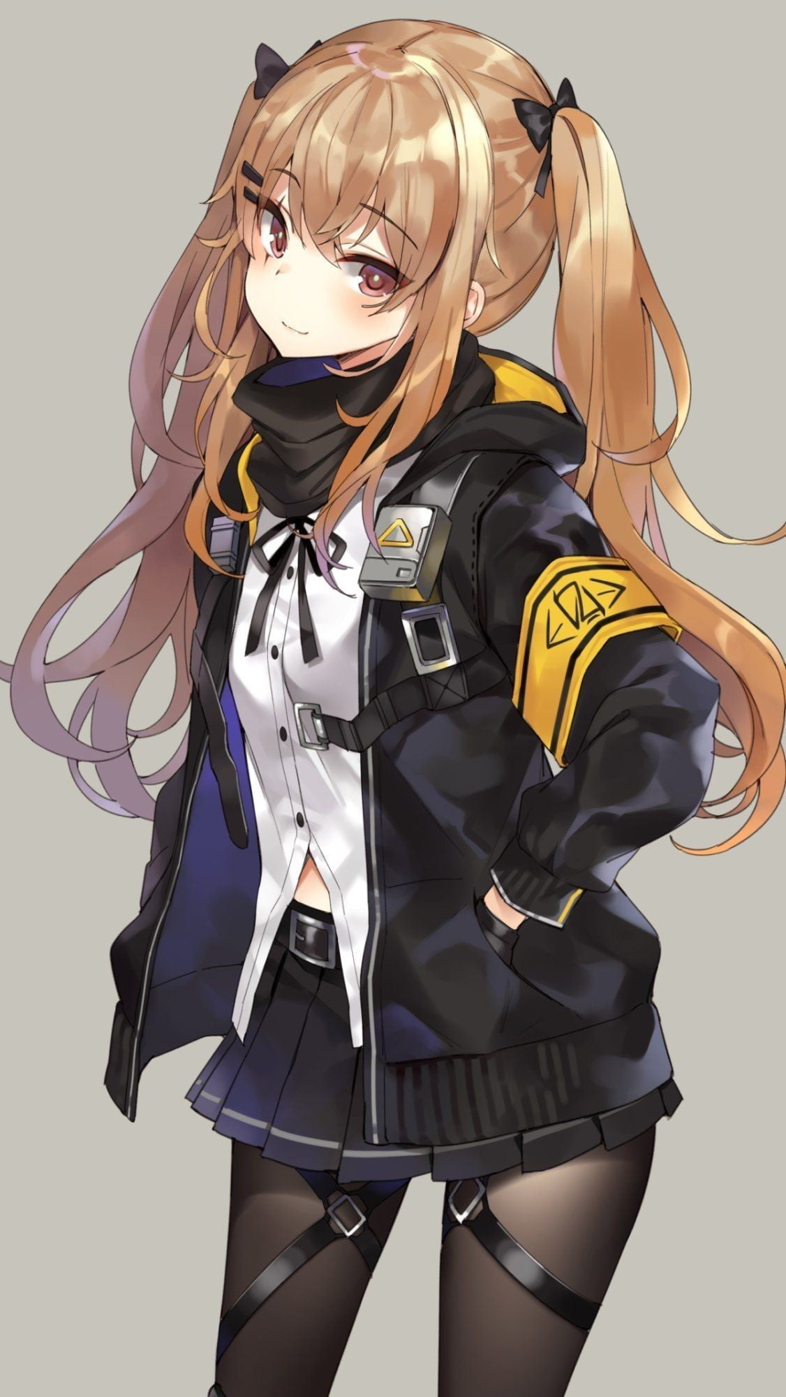 ponytail, skirt, anime girls, simple background, vertical, UMP40, Girls Frontline, Girls Frontline, portrait display, UMP9 (Girls Frontline), anime, 1080P, Phone HD Wallpaper