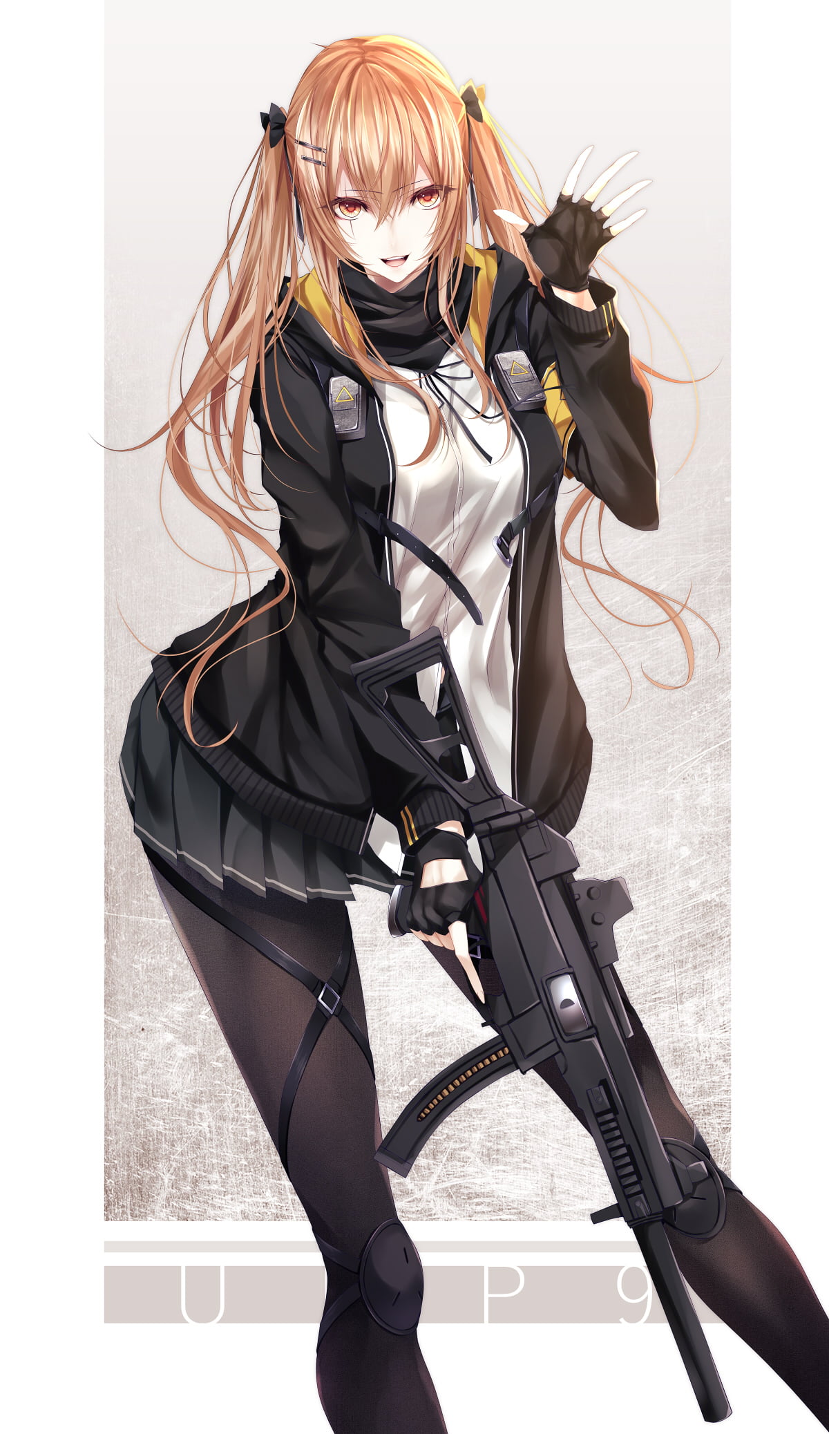 1080P, Girls Frontline, black stockings, girls with guns, twintails, UMP9 (Girls Frontline), Phone HD Wallpaper