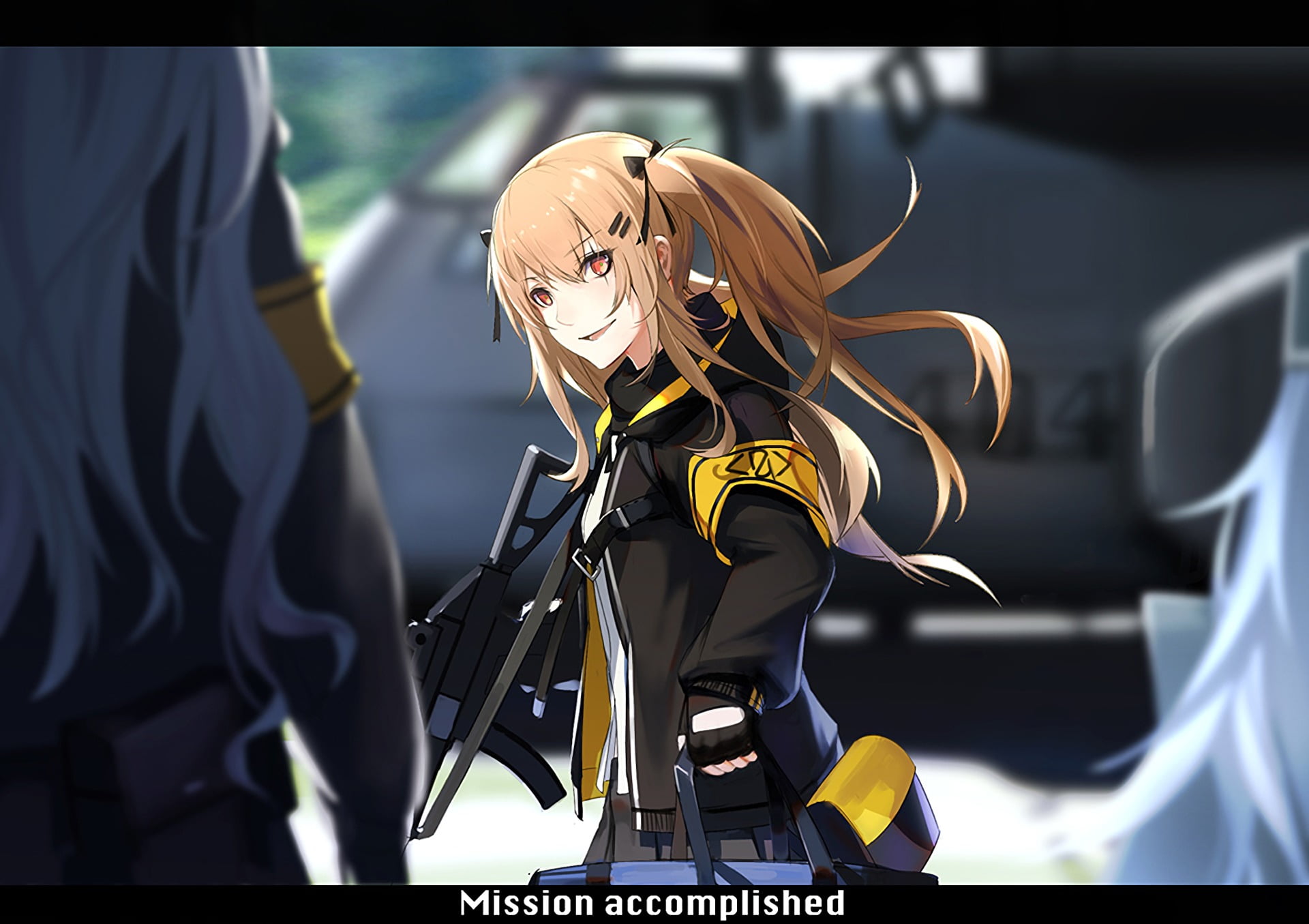 focus on foreground, holding, arts culture and entertainment, clothing, day, human representation, real people, side view, UMP9 (Girls Frontline), standing, HD Wallpaper