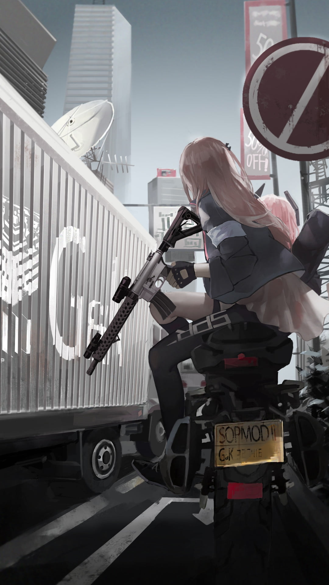 M4 SOPMOD II (Girls Frontline), anime, 1080P, vertical, motorcycle, Girls Frontline, anime girls, AR15 (Girls Frontline), Phone HD Wallpaper