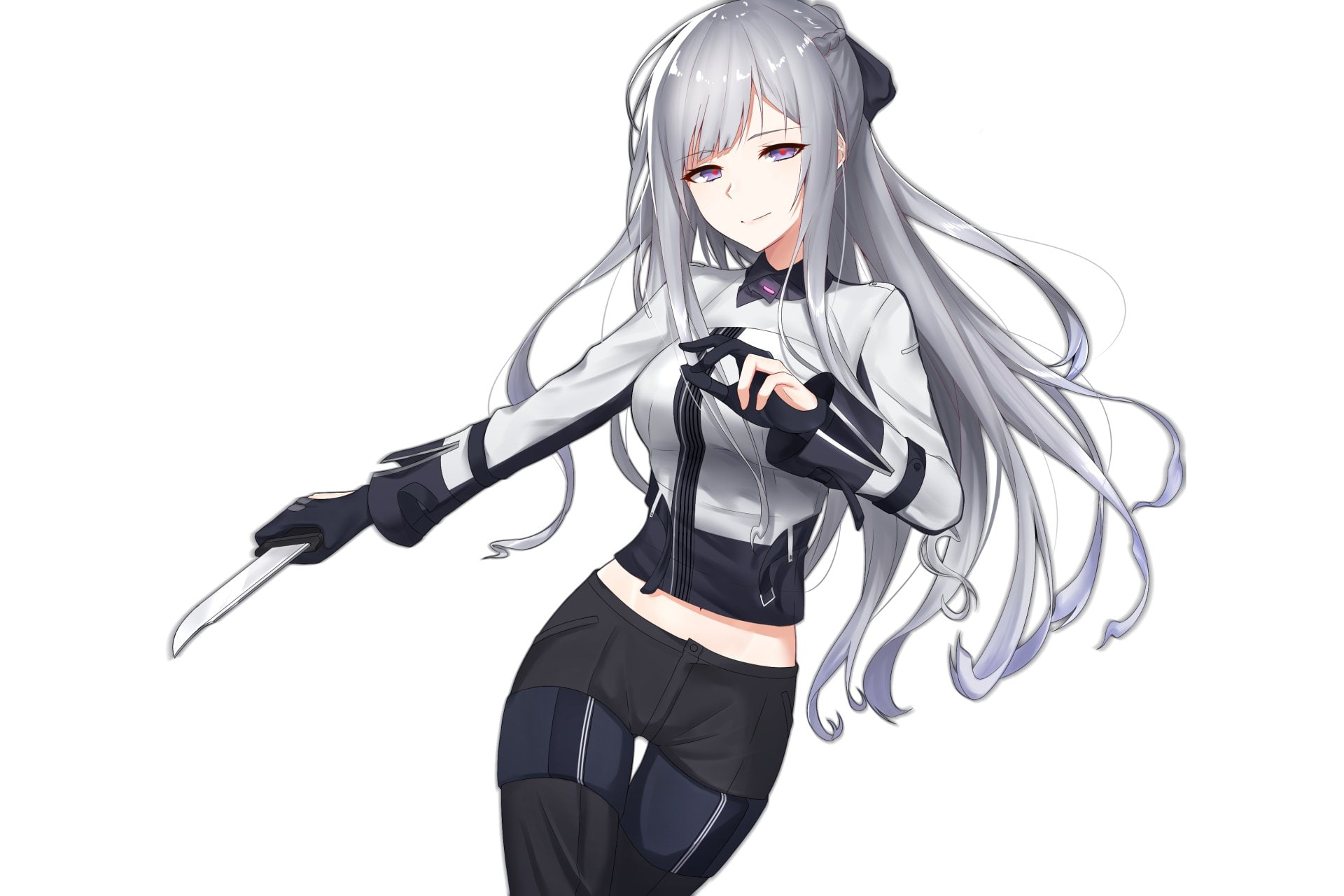 women, fashion, cyborg, holding, white background, AK-12 (Girls Frontline), technology, young adult, three quarter length, 1080P, vitality, Video Game, HD Wallpaper