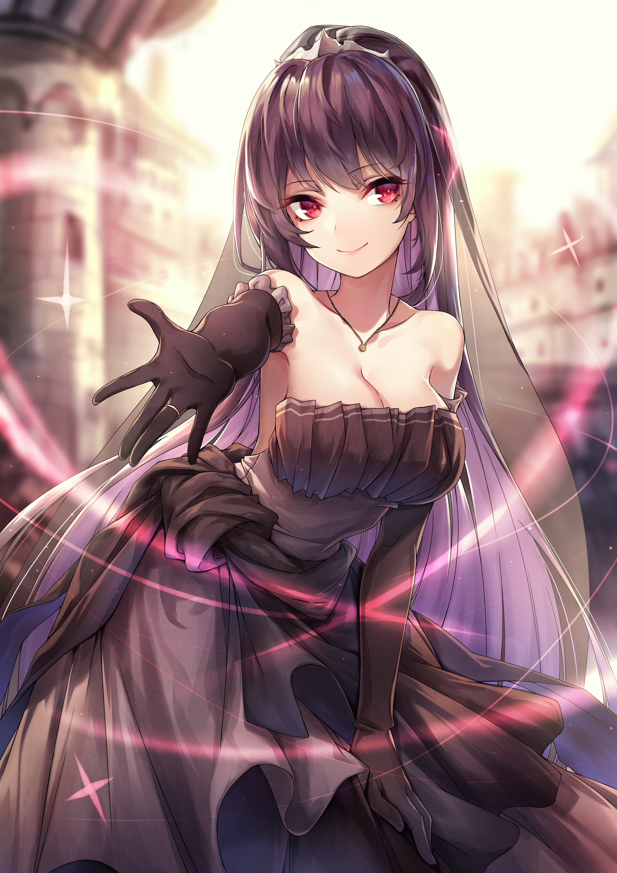 WA2000 (Girls Frontline), long hair, gloves, Smile, black eyes, black gloves, artwork, anime girls, digital art, Girls Frontline, anime, black hair, Girls Frontline, Phone HD Wallpaper