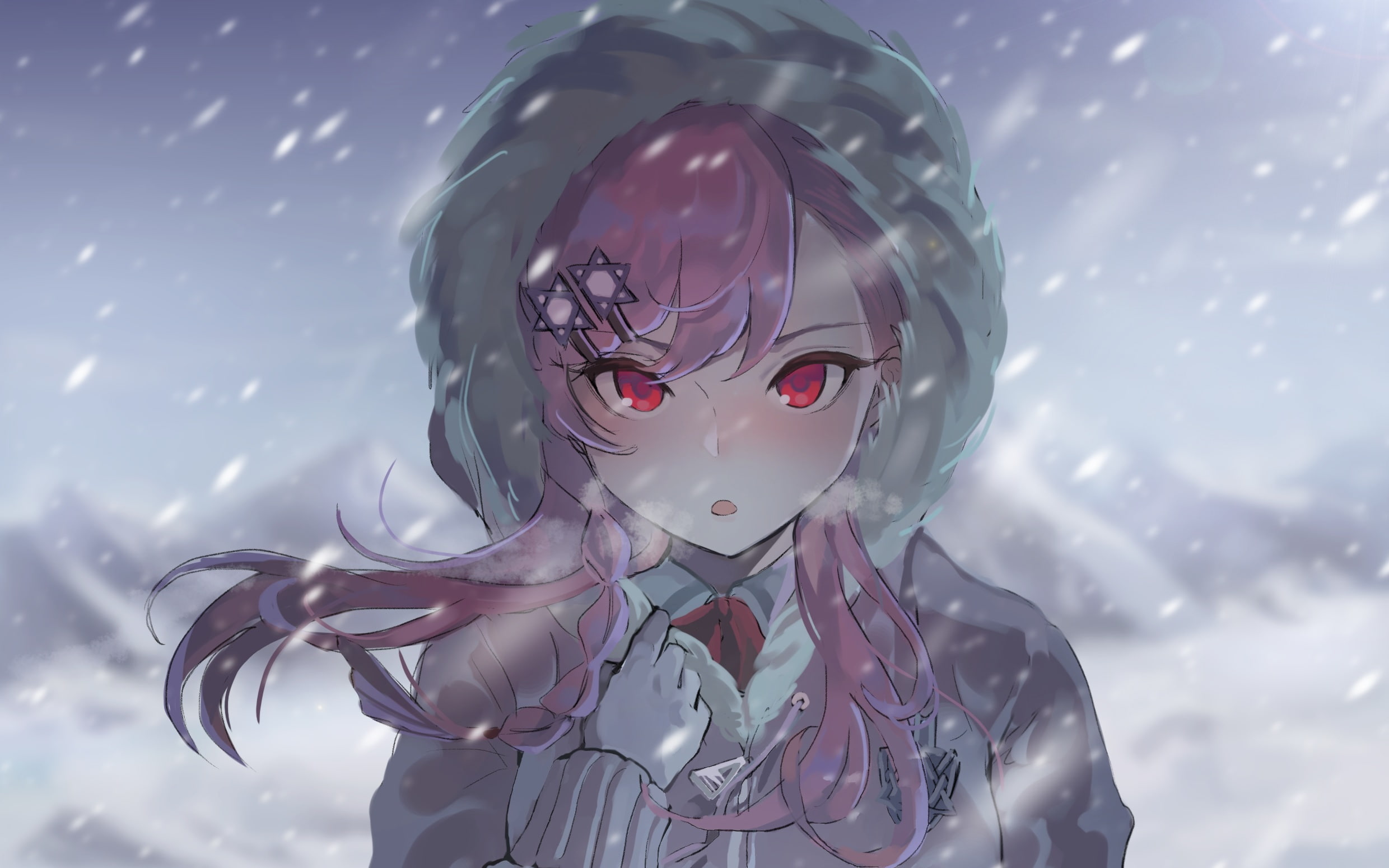 day, snow, sky, male likeness, anime, female likeness, cold temperature, digital composite, representation, pink hair, art and craft, 1080P, transparent, HD Wallpaper