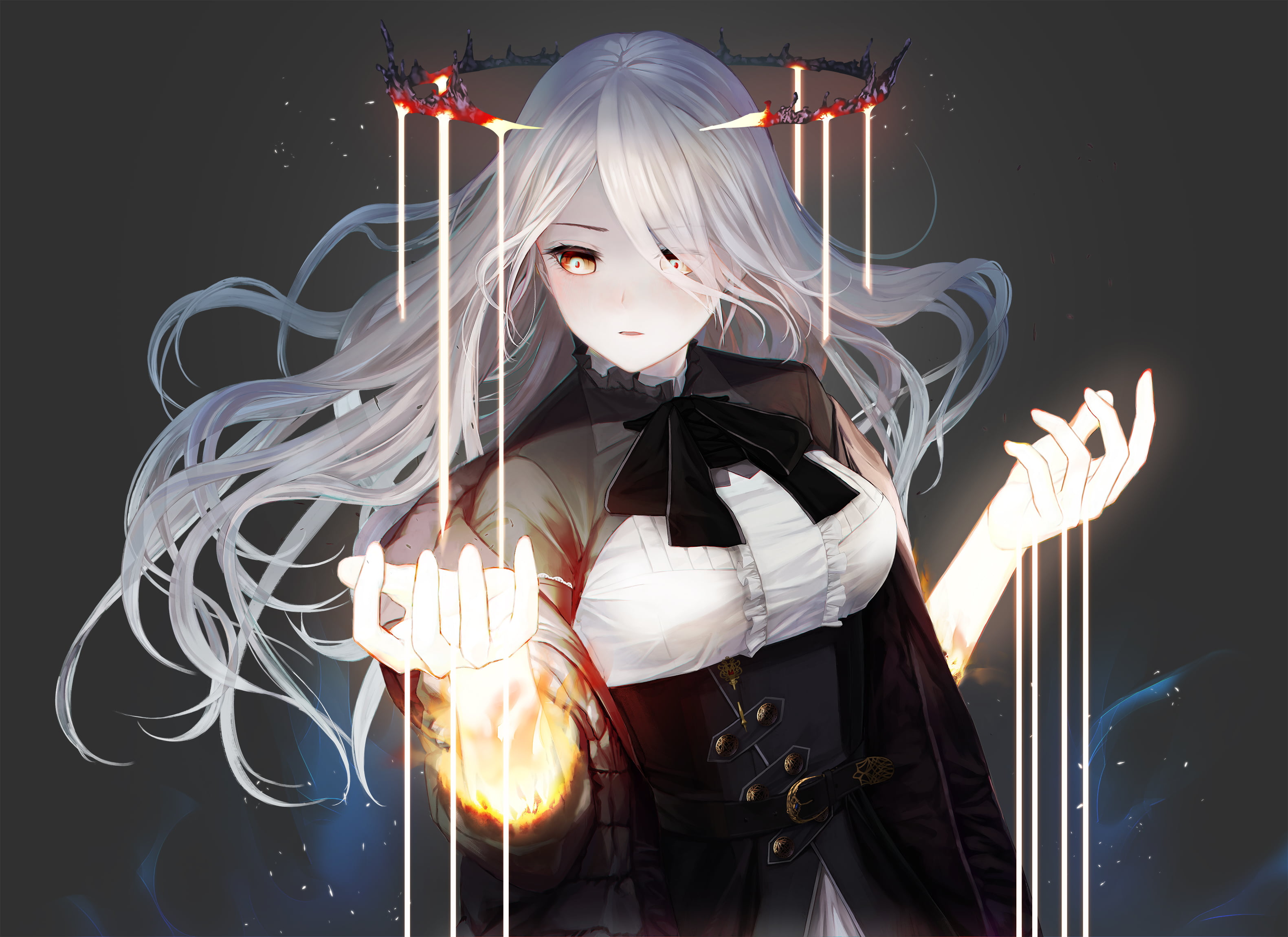 2K, anime girls, silver hair, original characters, HD Wallpaper