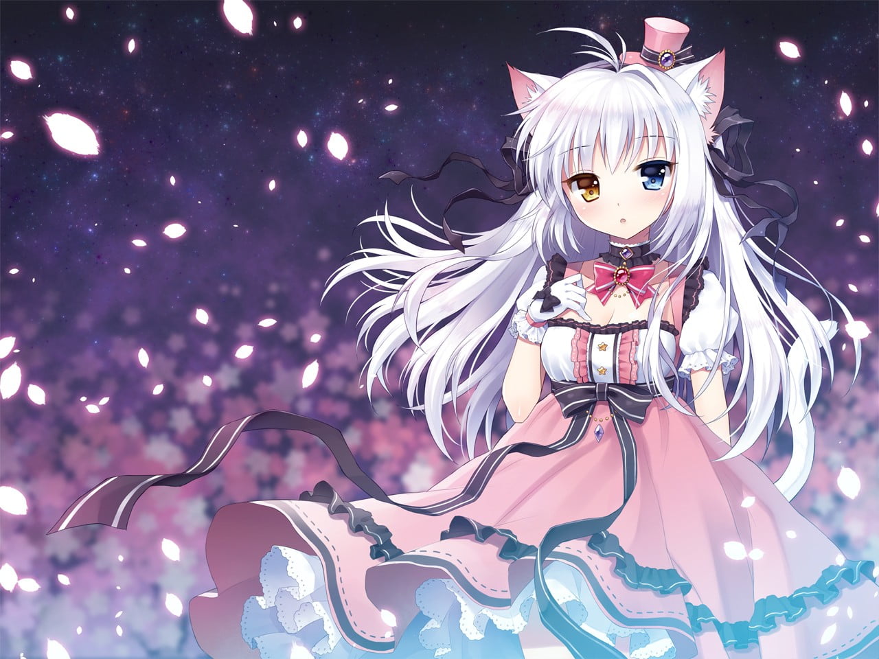 art and craft, representation, animal ears, long hair, one person, looking at camera, original characters, heterochromia, 720P, event, night, anime girls, HD Wallpaper
