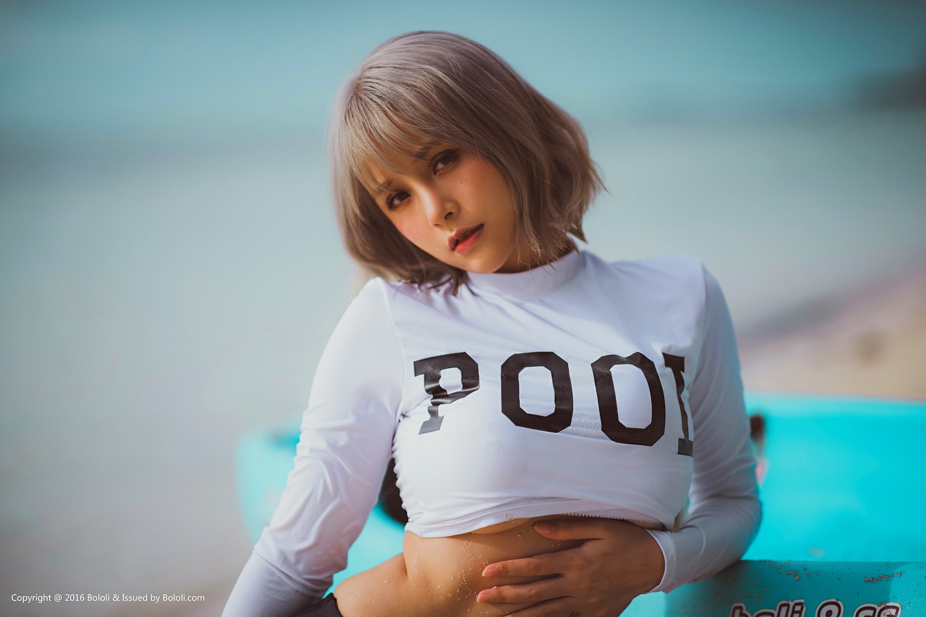 bololi, underboob, Xià Měi Jiàng, 2K, beach, short hair, women, T-shirt, HD Wallpaper