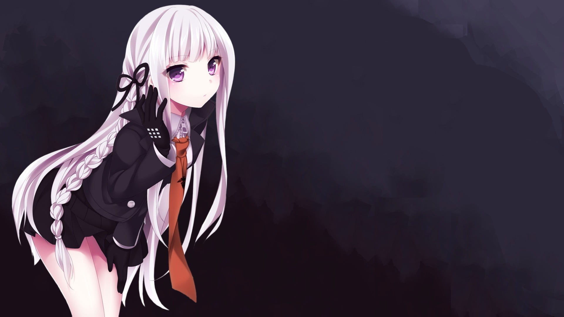 Danganronpa, lifestyles, copy space, black background, hair, studio shot, white hair, adult, hairstyle, fashion, front view, clothing, beautiful woman, HD Wallpaper