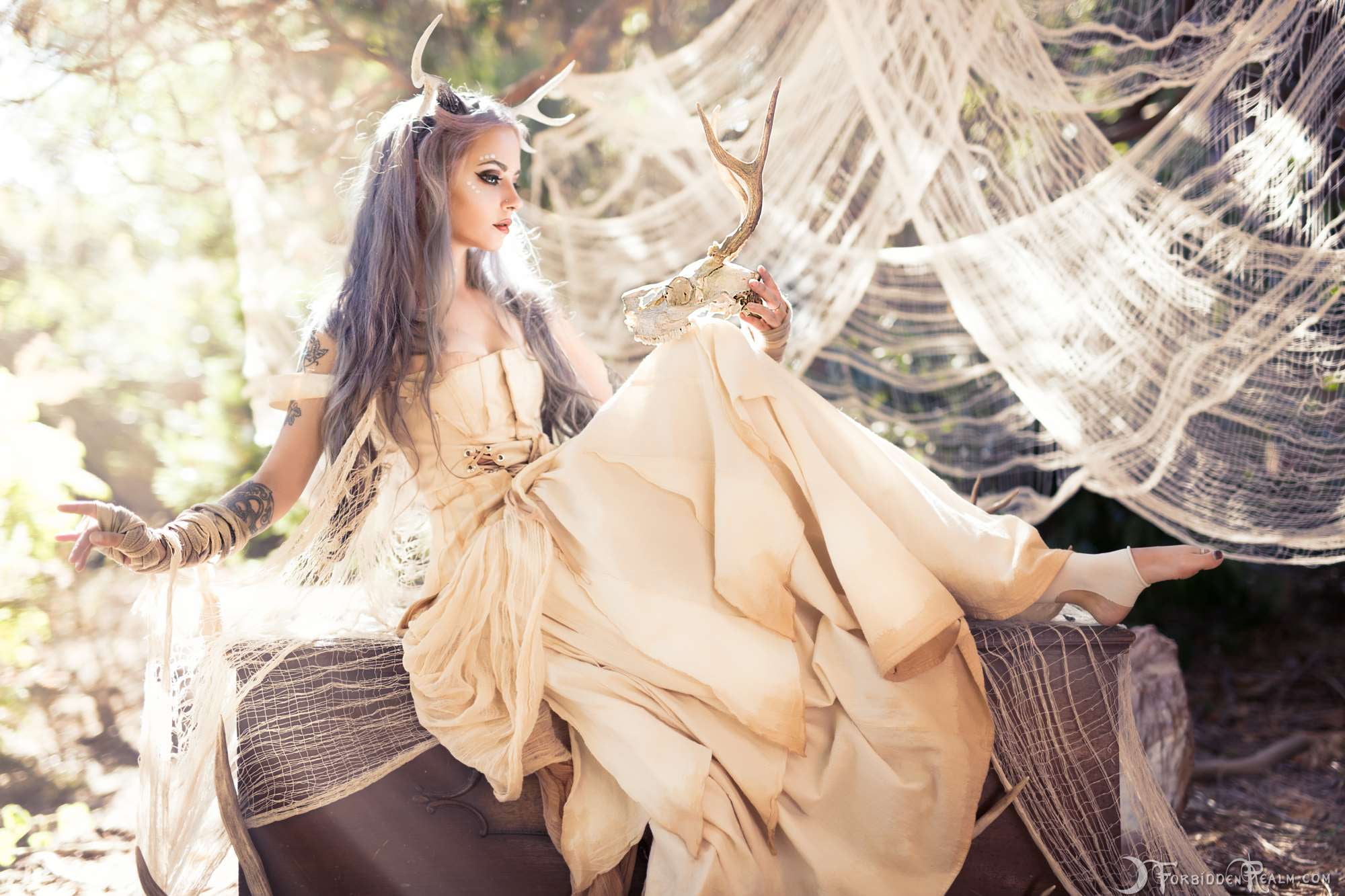 adult, ForbiddenRealm, purple hair, beauty, women, hairstyle, portrait, clothing, forest creature, young women, witch, fashion, beautiful people, outdoors, HD Wallpaper