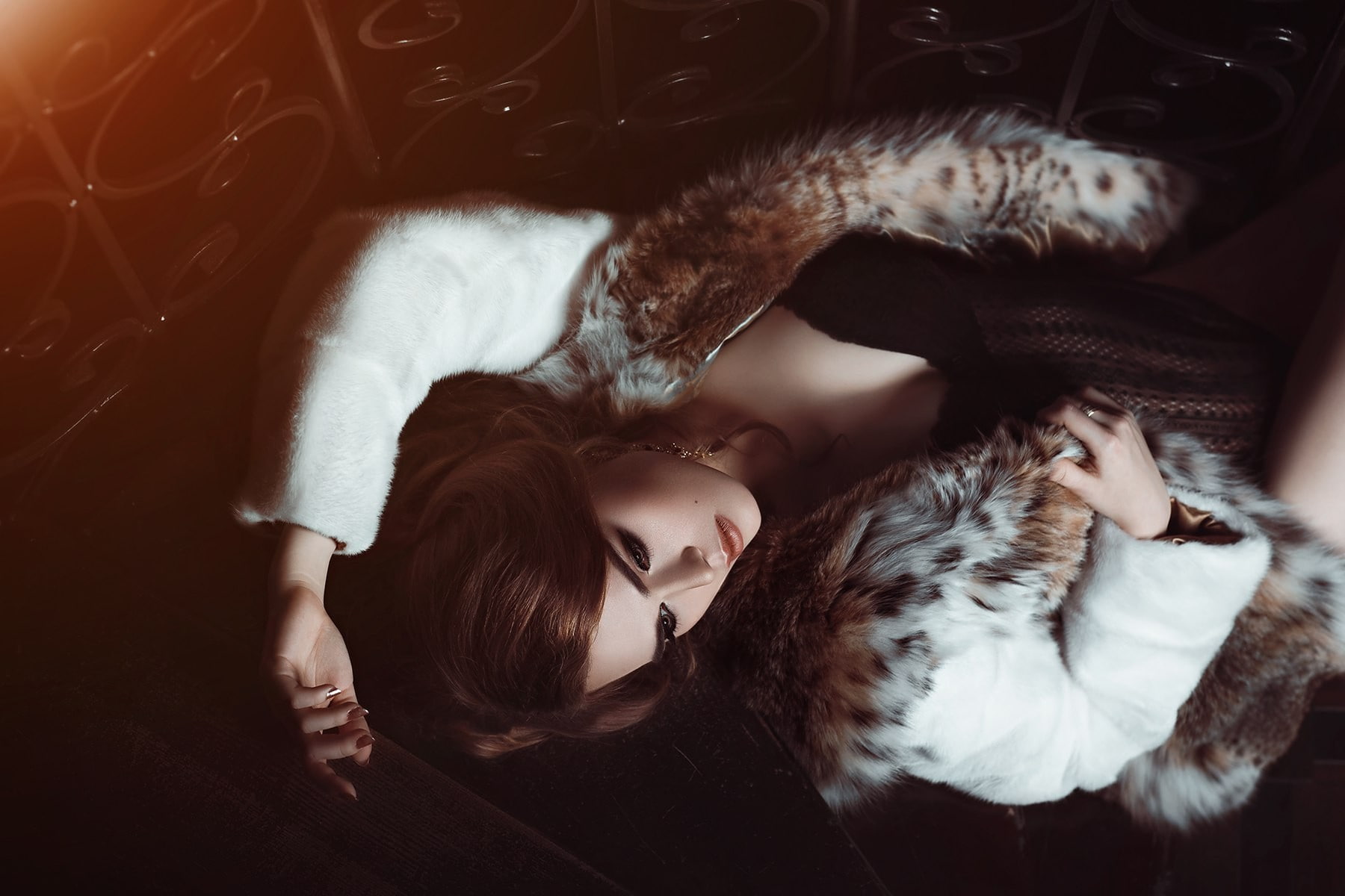 women, fur coats, model, Ellina Myuller, open coat, white coat, Ilya Novitsky, glamour women, glamour, 720P, HD Wallpaper
