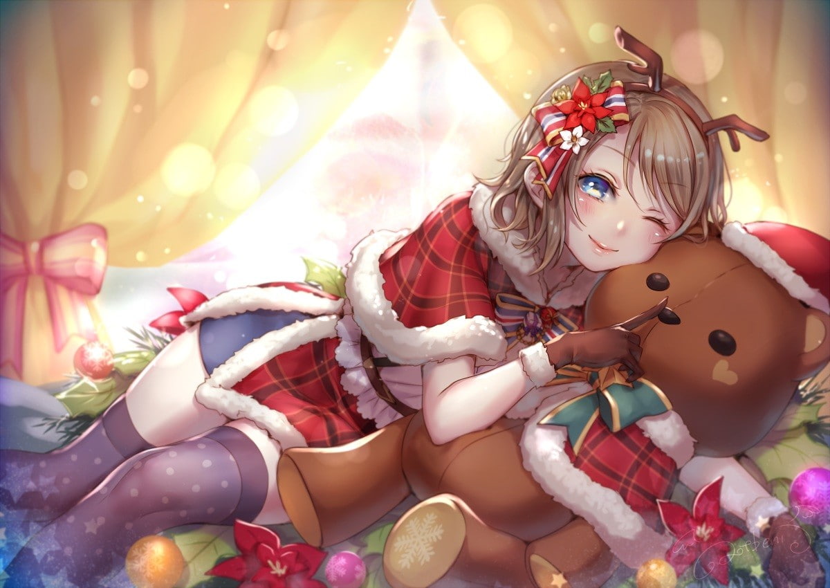 headband, young adult, portrait, bed, brunette, real people, toy, looking at camera, window, Love Live!, clothing, one person, short hair, hair bows, 480P, HD Wallpaper