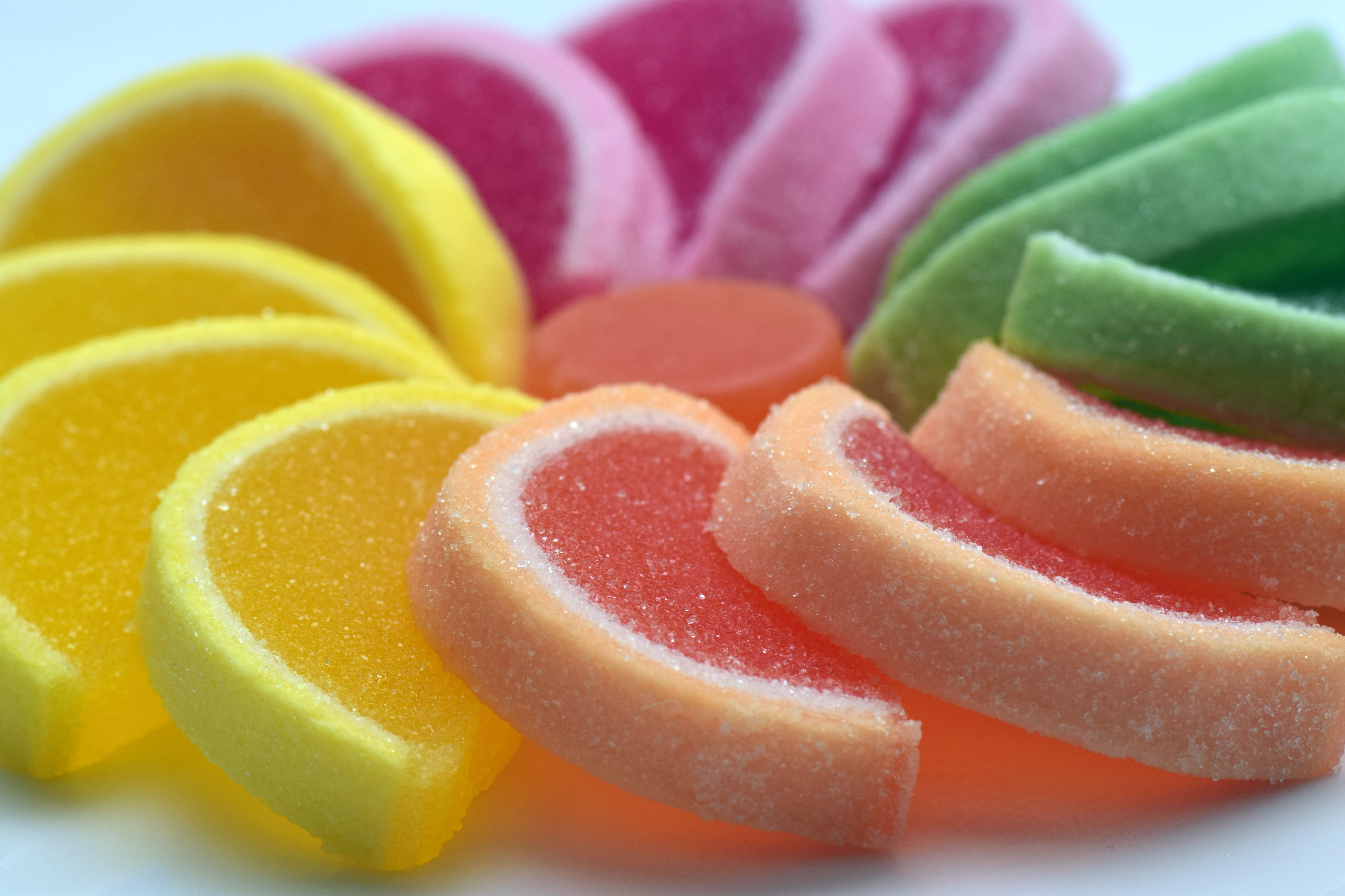 candy, slice, colorful, sweet, aroma, delicious, colorful jelly fruit, treat, close-up, sugar, calories, variation, indoors, photo, freshness, snack, wellbeing, HD Wallpaper