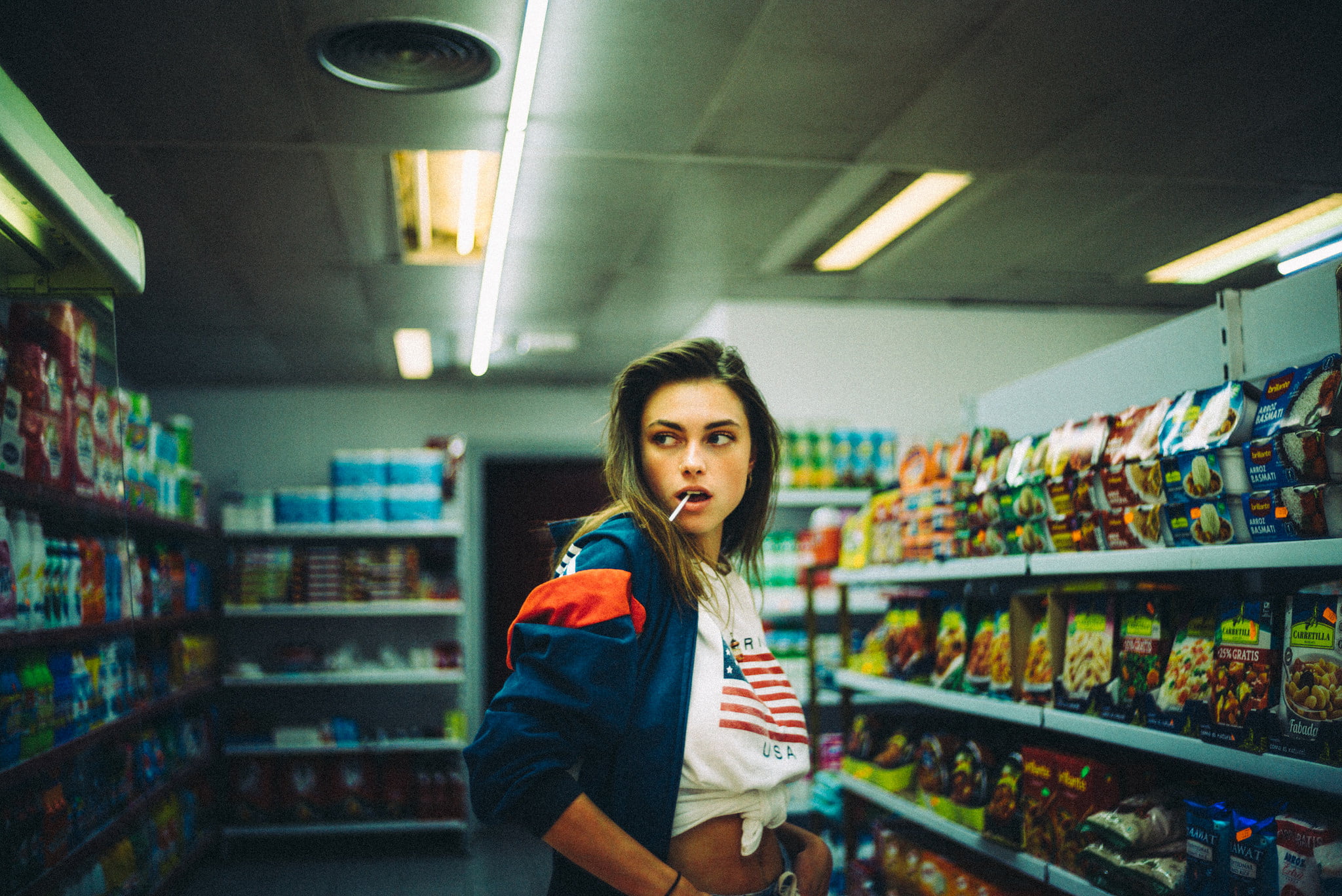 lollipop, stores, Charlie Weisz, shelf, portrait, supermarket, sweatshirts, front view, choice, 1080P, adult, indoors, shopping, looking at camera, one person, HD Wallpaper