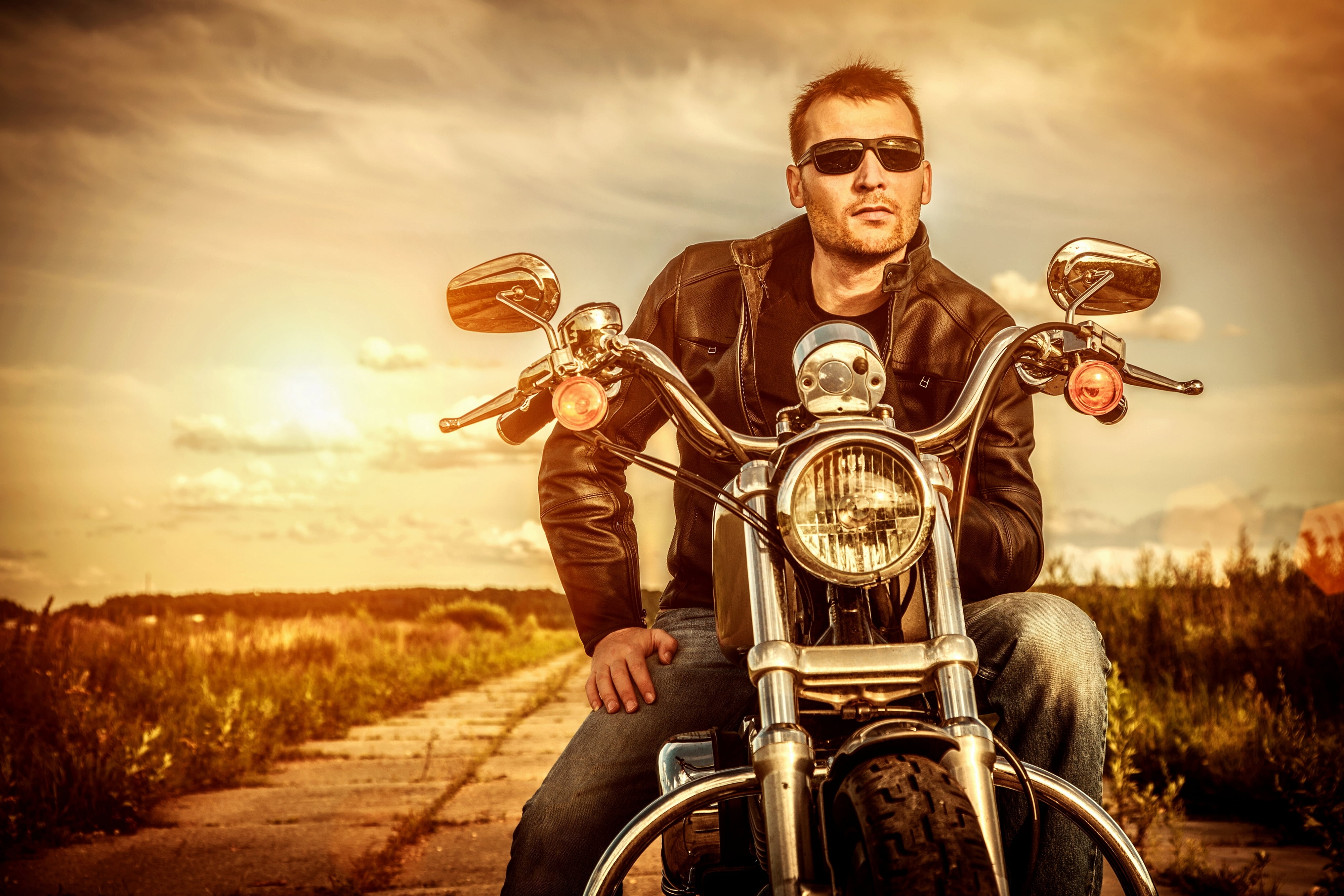 road, fashion, adult, jacket, leisure activity, motorcycle, men, leather, ride, sky, transportation, riding, front view, outdoors, helmet, cloud - sky, HD Wallpaper