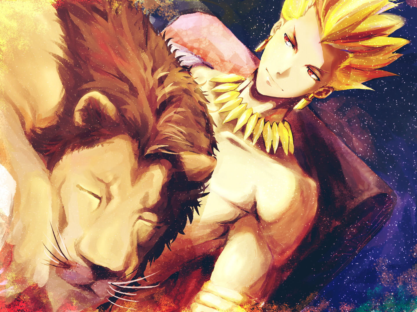 flowering plant, eyes closed, Fate/Stay Night, nature, women, flower head, petal, Gilgamesh, lion, beauty in nature, close-up, indoors, Fate Series, fragility, HD Wallpaper