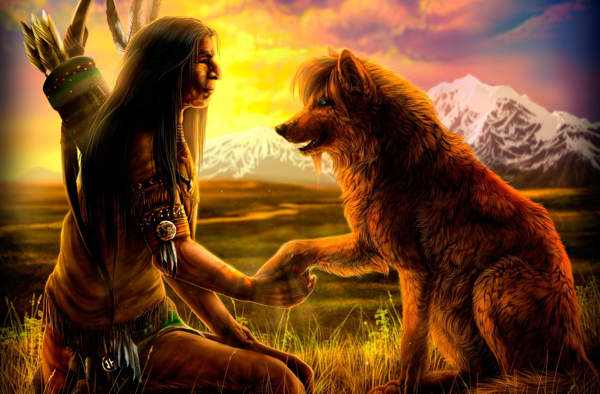 young women, hair, nature, sunset, hairstyle, canine, sitting, native, wild, real people, pets, Artistic, young adult, mammal, long hair, domestic animals, HD Wallpaper