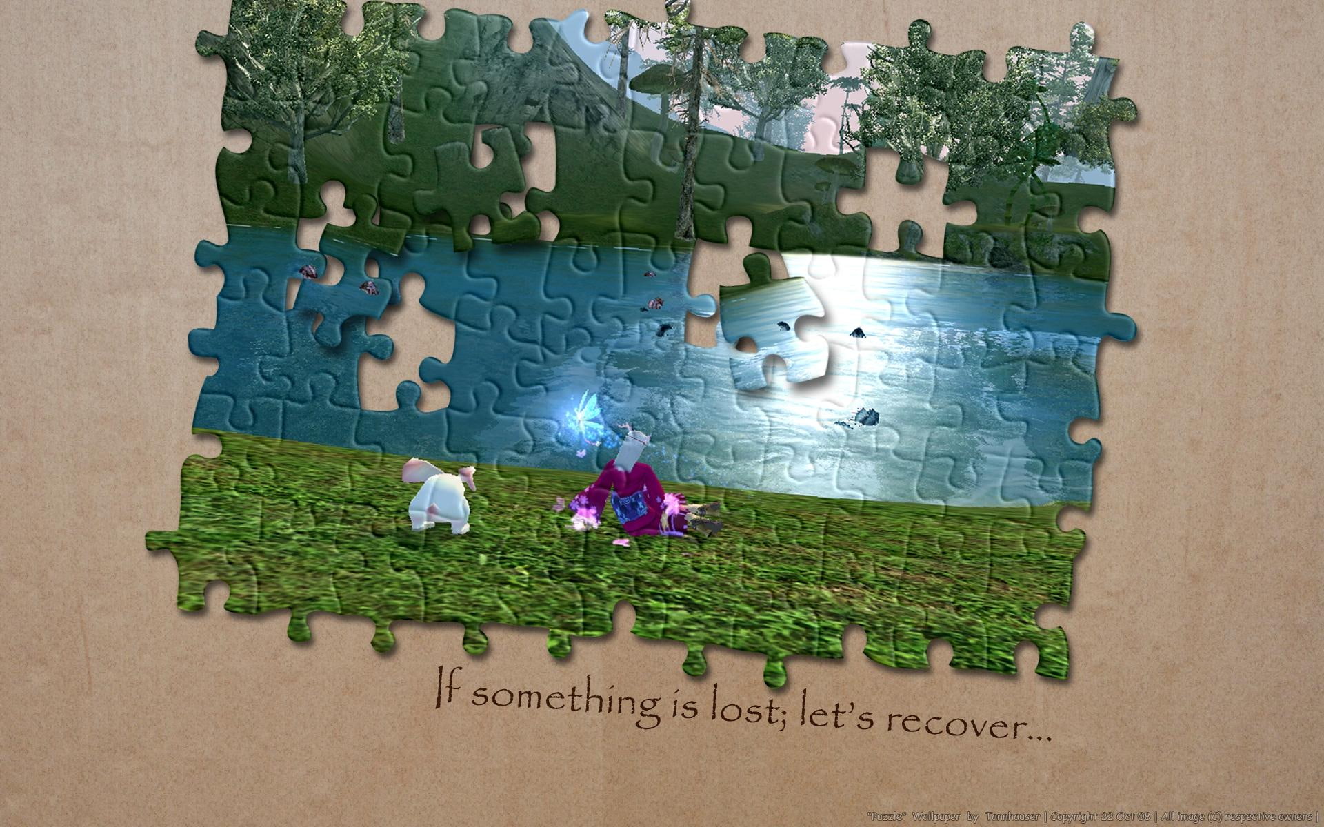 perfect, puzzle, rabbit, games, world, table, arturia, grass, lake, fish, 1080P, tree, HD Wallpaper