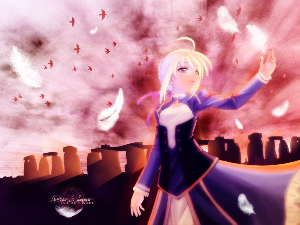 Arturia, hd, world, stay, game, england, anime, remembrance, 480P, night, art, fate stay night, fate, feathers, HD Wallpaper