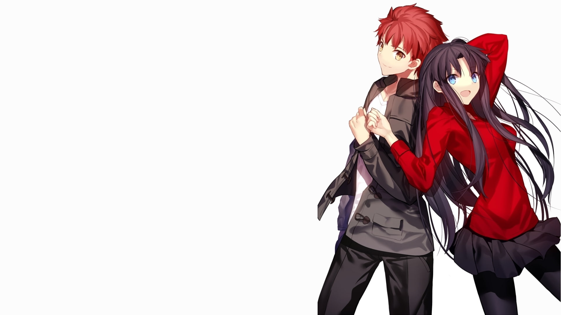 simple background, 1080P, women, copy space, sports uniform, Shirou Emiya, long hair, young women, backpack, blue eyes, studio shot, standing, anime girls, HD Wallpaper