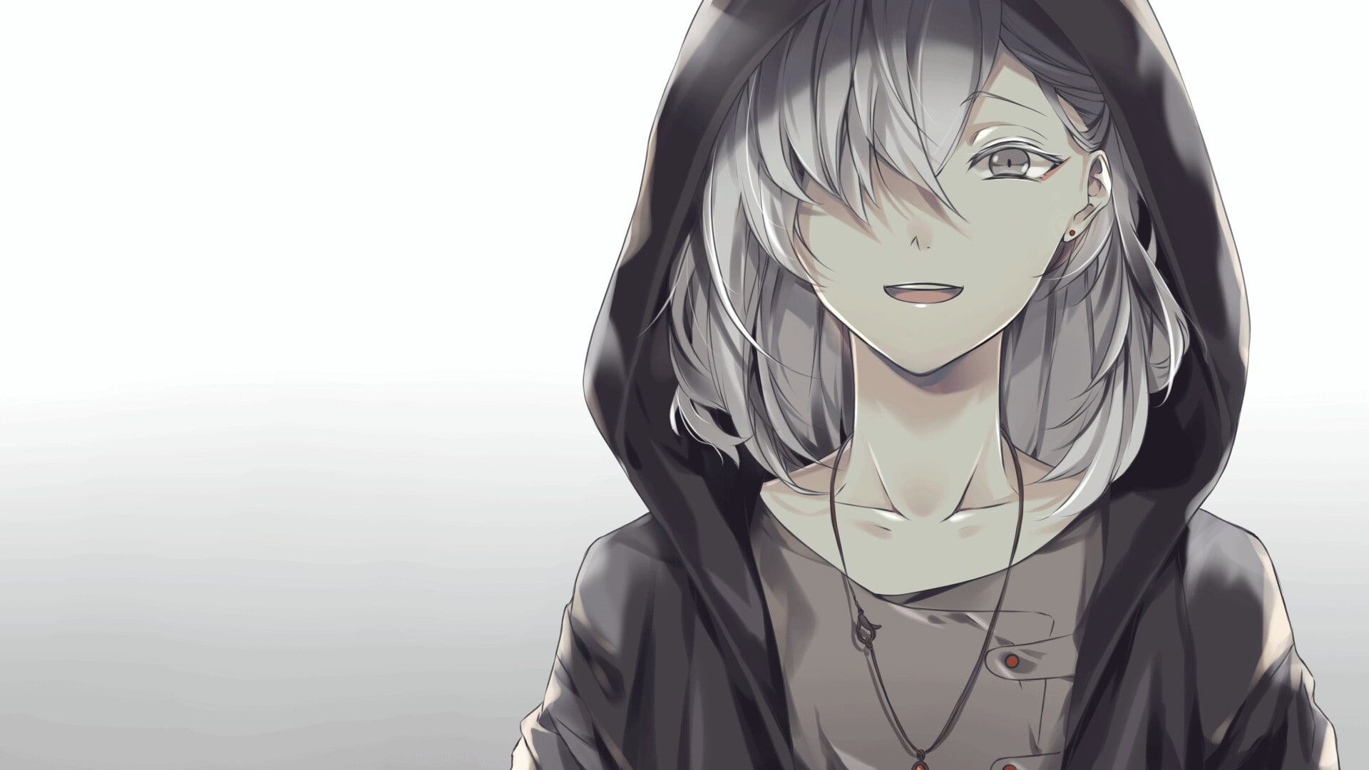 anime art, 1080P, white hair, hoodie, HD Wallpaper