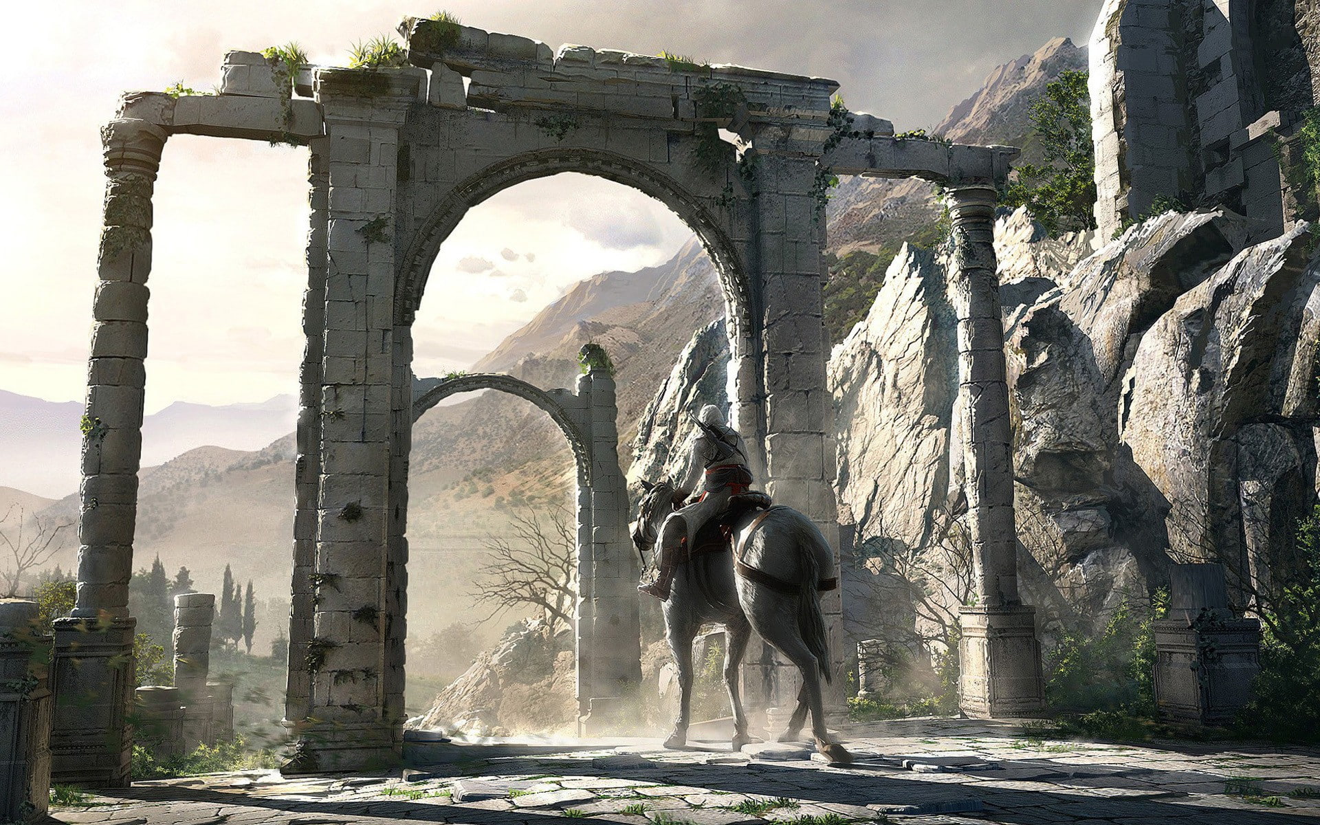 building exterior, ancient civilization, Assassins Creed, old ruin, arch, the past, ancient, video games, sunlight, day, history, representation, building, HD Wallpaper