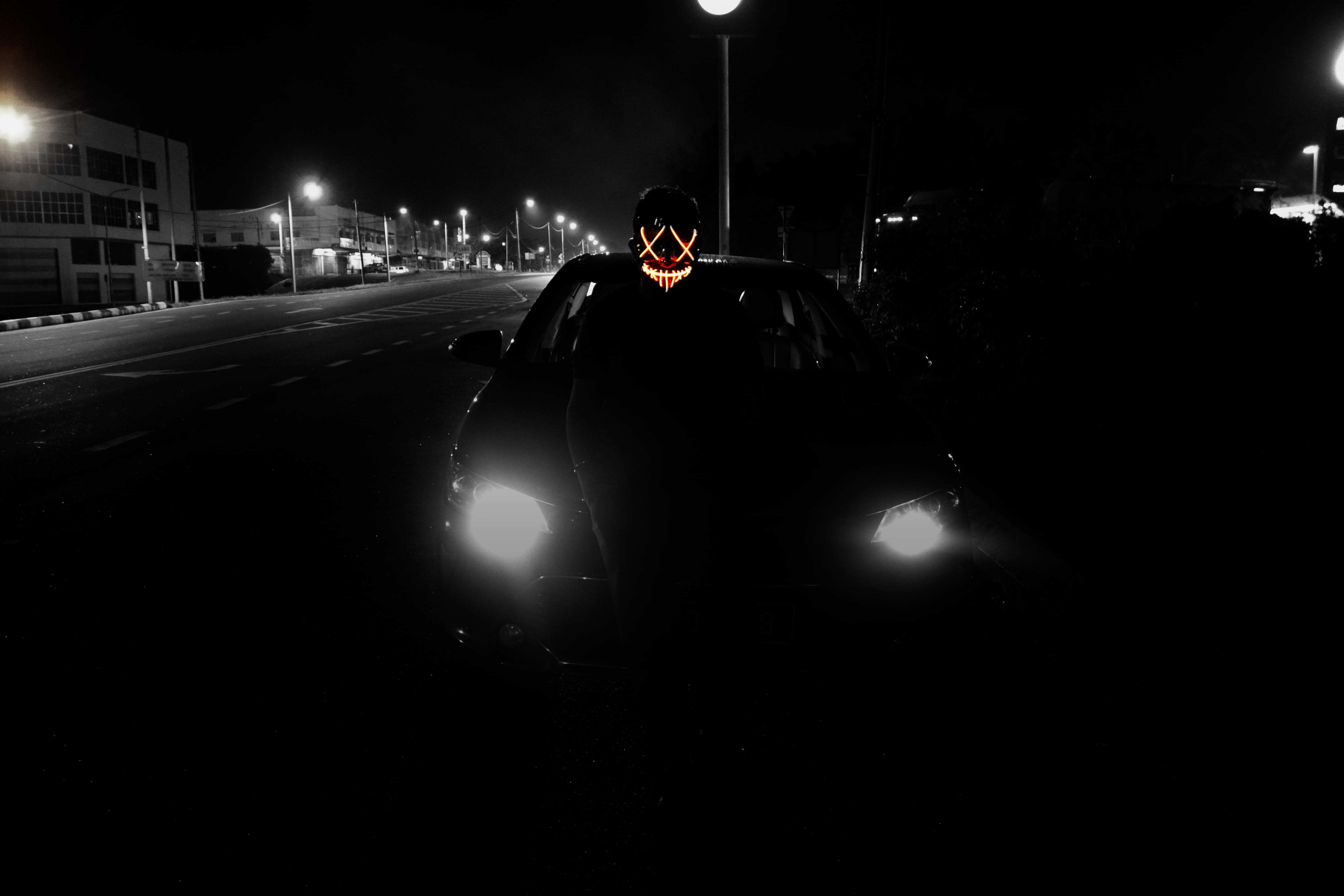 built structure, mask, headlight, purge, malaysia, street, city, labis, motor vehicle, mode of transportation, lifestyles, lighting equipment, illuminated, HD Wallpaper