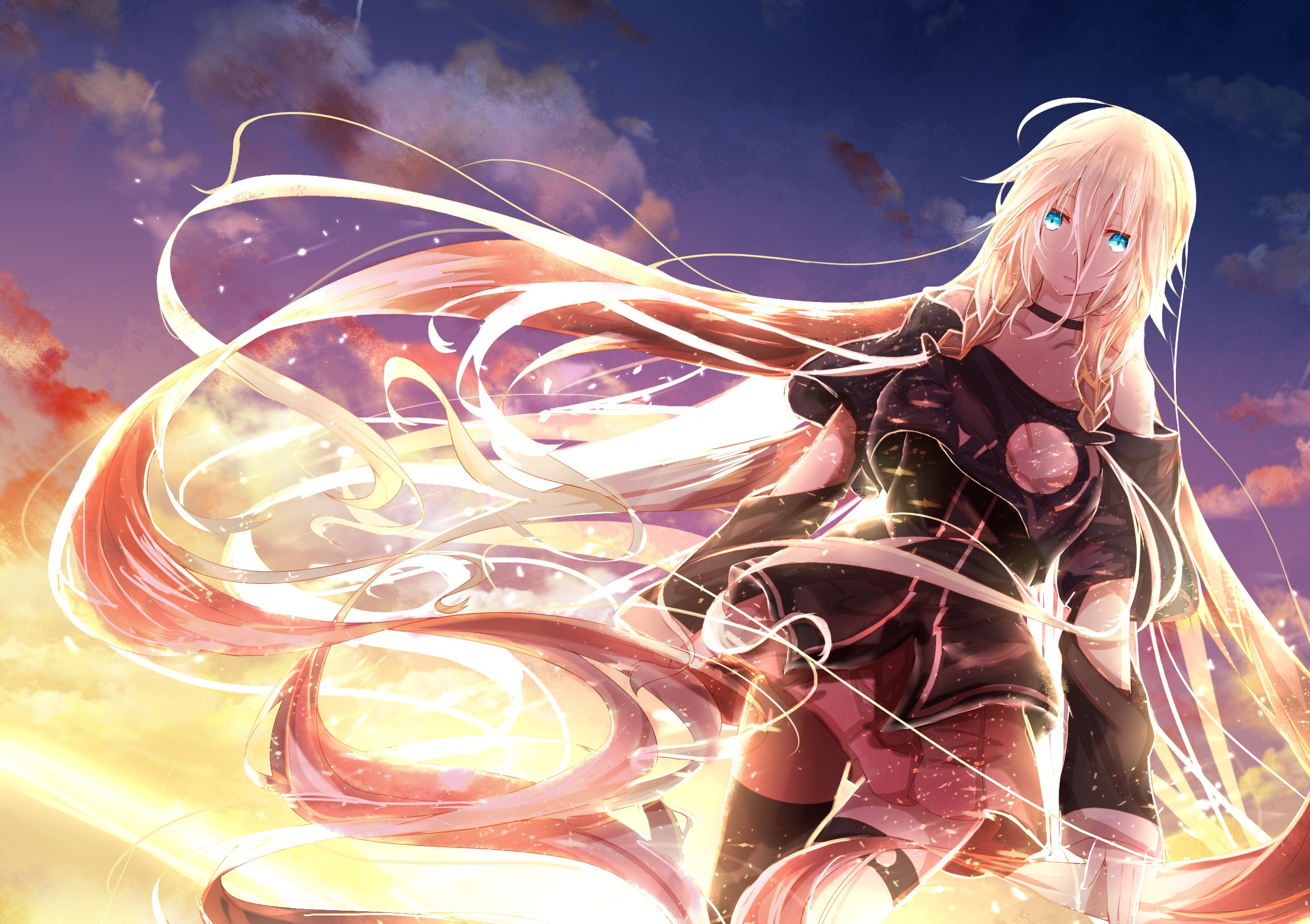1080P, young women, outdoors, Vocaloid, long hair, portrait, anime, fashion, women, close-up, tangled, human limb, one person, day, adult, shoe, digital composite, HD Wallpaper