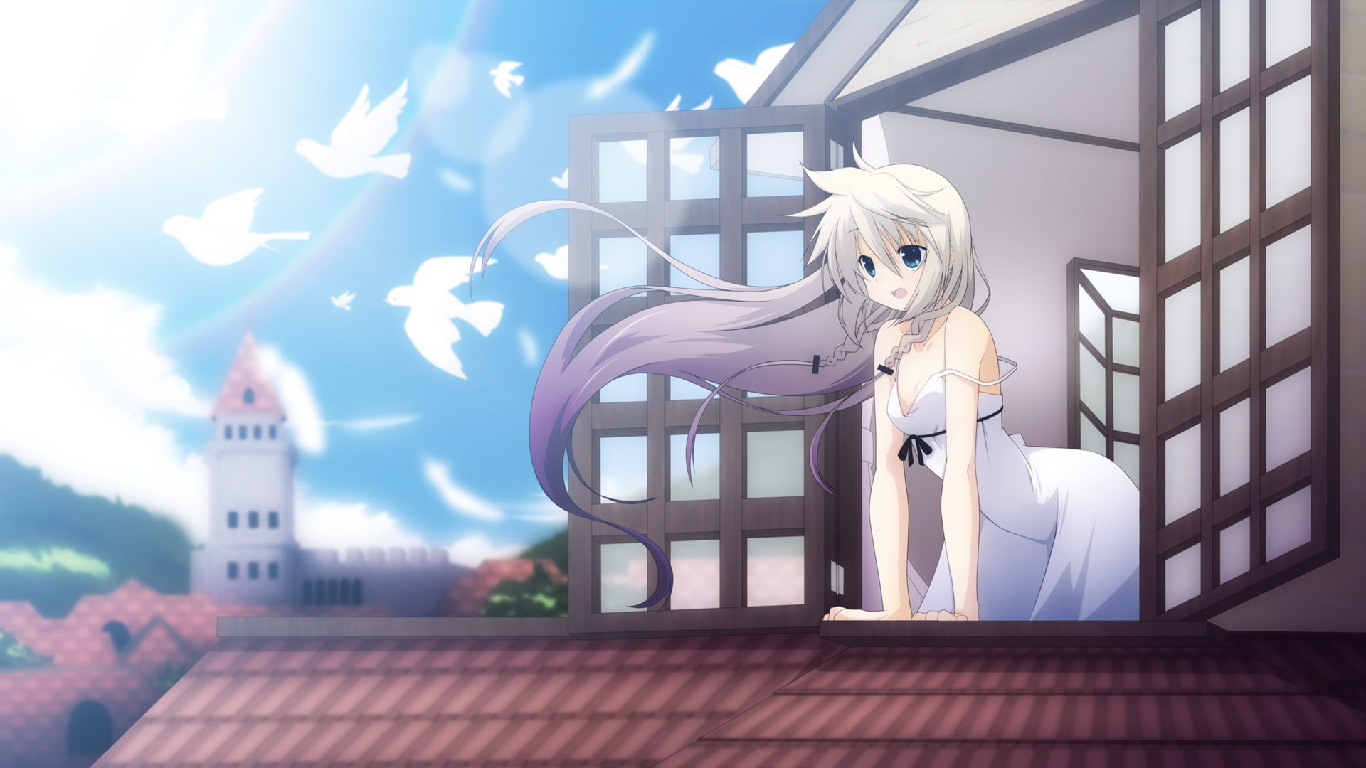 Vocaloid, open mouth, anime, 1080P, window, dove, anime girls, IA (Vocaloid), HD Wallpaper
