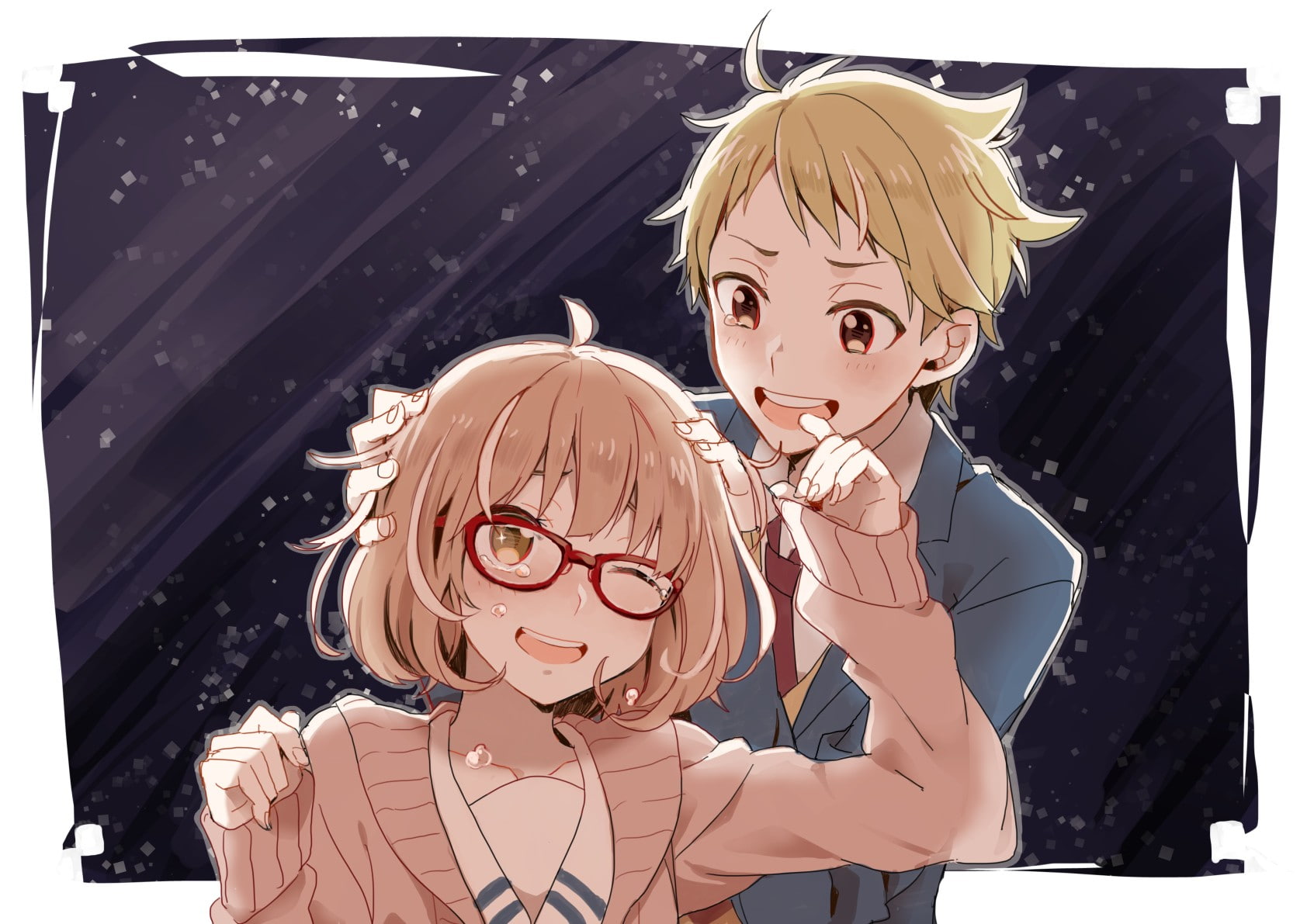 sister, males, boys, anime boys, outdoors, Kyoukai no Kanata, Kuriyama Mirai, front view, auto post production filter, transfer print, men, real people, HD Wallpaper