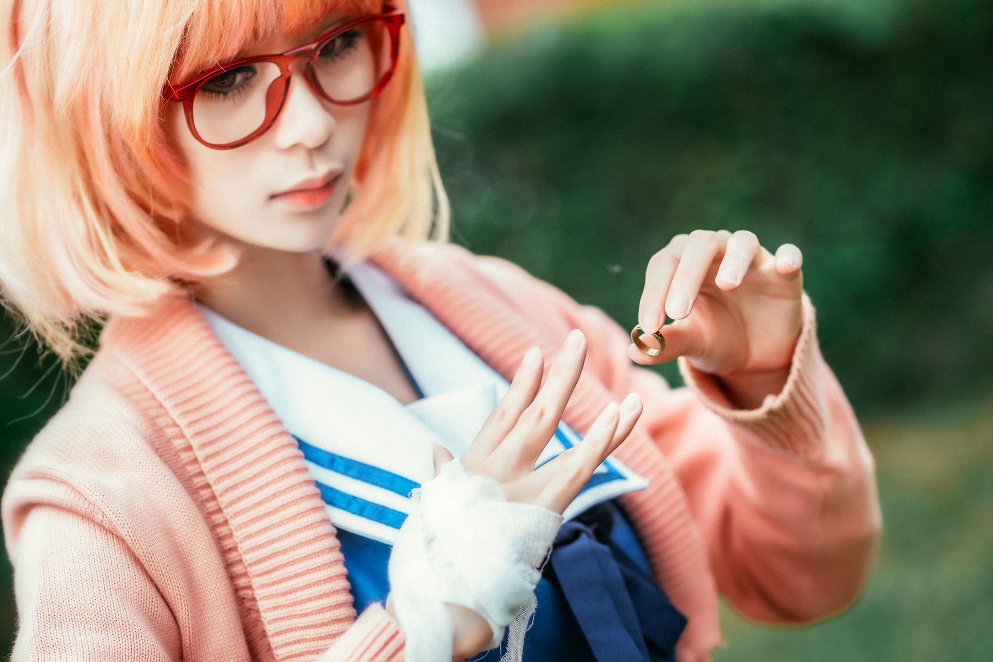 rings, women, women with glasses, Asian, Kuriyama Mirai, Kyoukai no Kanata, cosplay, model, 1080P, HD Wallpaper