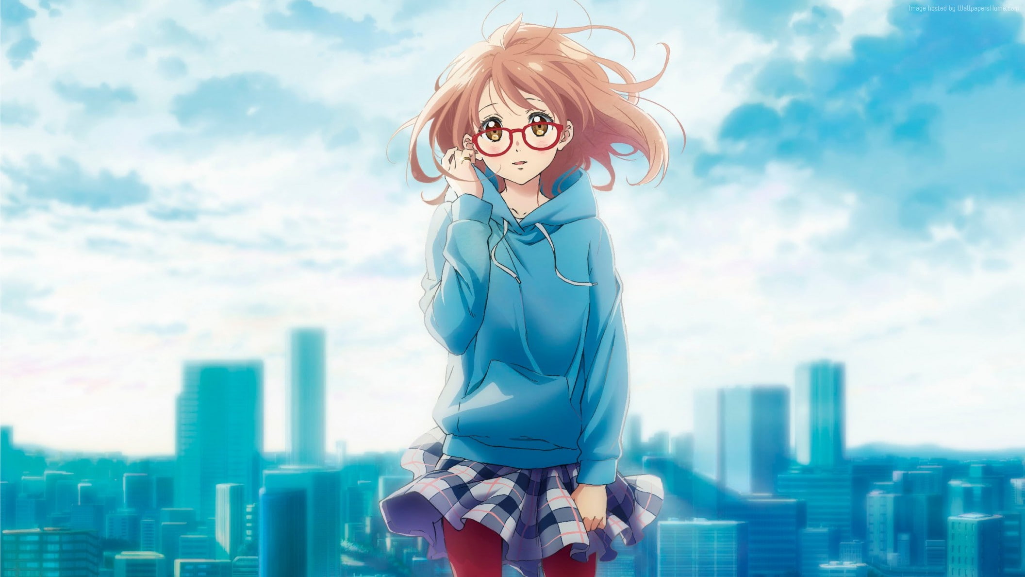 young adult, beautiful woman, Kuriyama Mirai, one person, architecture, anime girls, adult, anime, building exterior, cityscape, hair, city, 1080P, hairstyle, HD Wallpaper