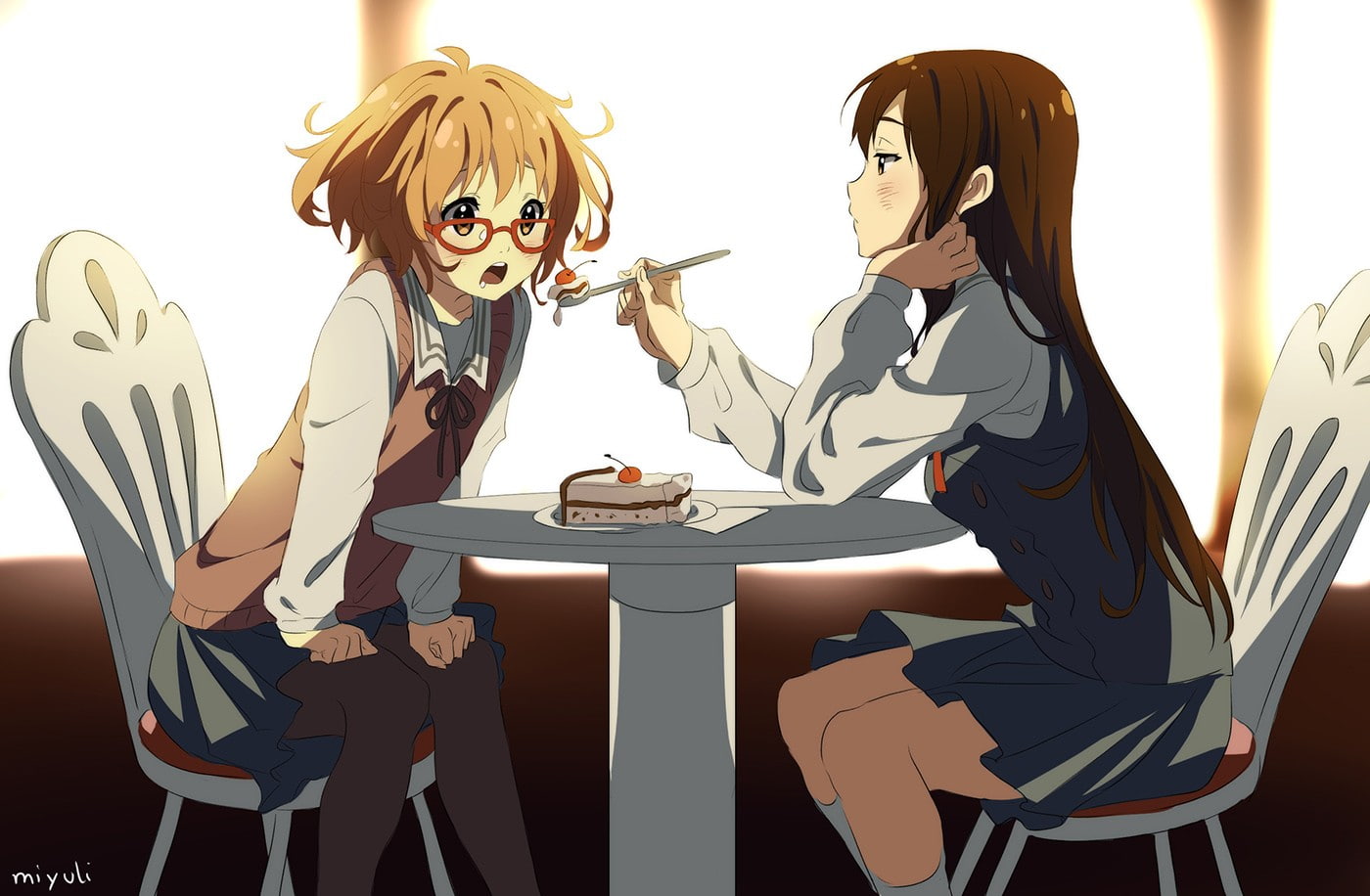lifestyles, emotion, sitting, hairstyle, people, holding, seat, two people, Kuriyama Mirai, heterosexual couple, Kyoukai no Kanata, Nase Mitsuki, real people, HD Wallpaper