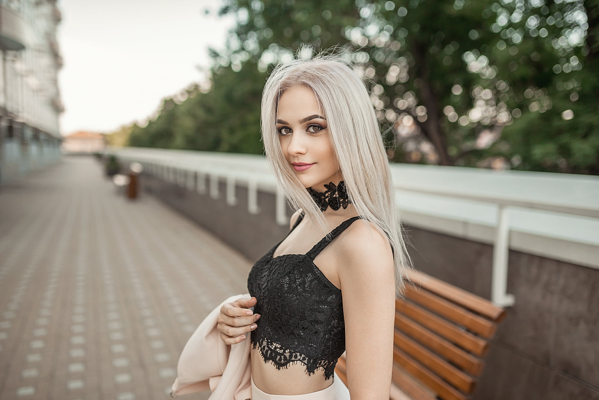depth of field, blonde, beauty, brunette, 1080P, standing, focus on foreground, women outdoors, leisure activity, day, adult, hairstyle, architecture, HD Wallpaper