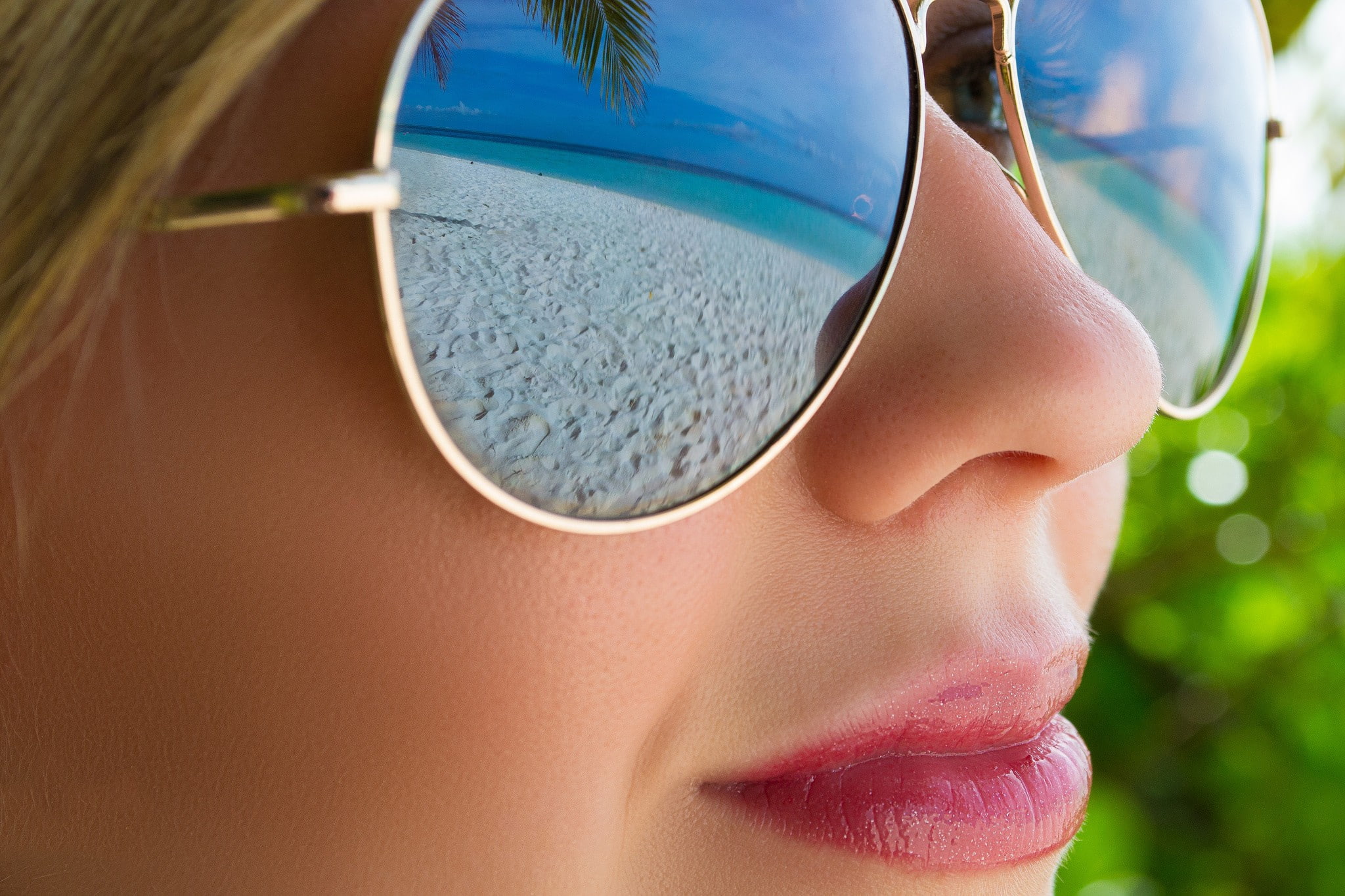 sunglasses, glasses, 1080P, women with glasses, red lipstick, closeup, face, blonde, women, HD Wallpaper