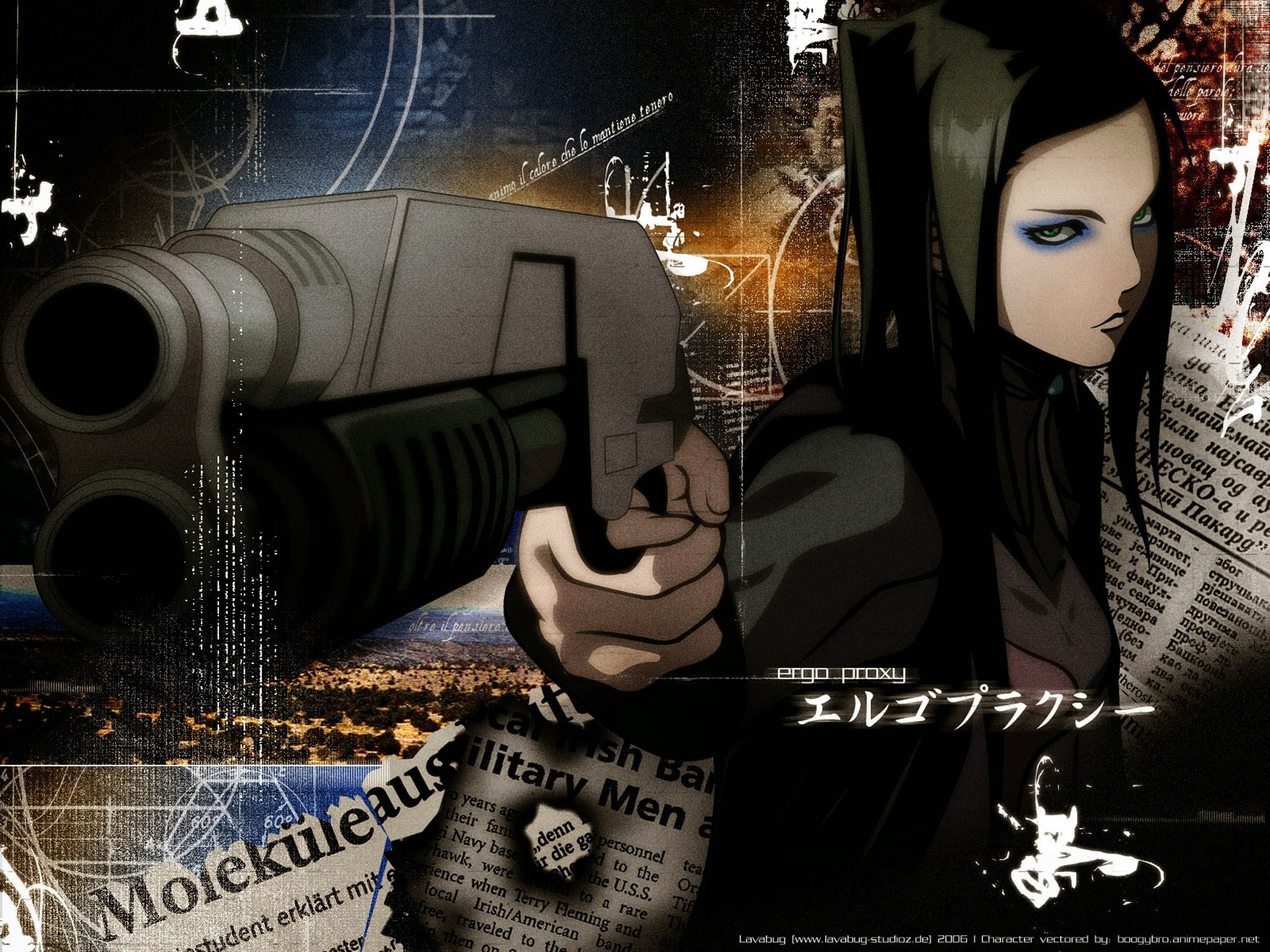 art and craft, architecture, Re-l Mayer, text, anime, mask, digital composite, human representation, real people, one person, night, Ergo Proxy, reflection, HD Wallpaper