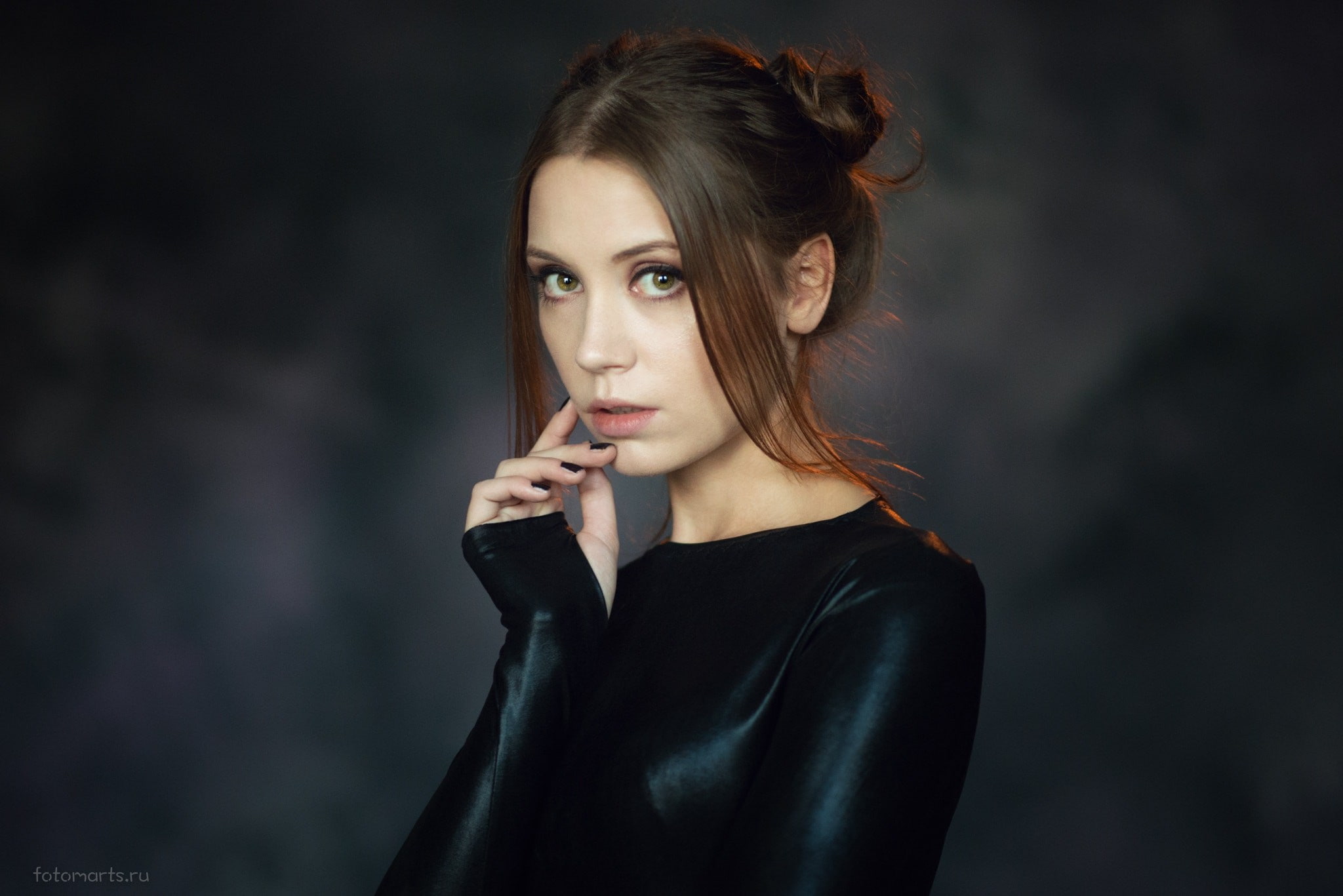 beauty, front view, contemplation, standing, painted nails, face, brown hair, one person, portrait, hairstyle, 1080P, waist up, young women, hair, looking at camera, HD Wallpaper