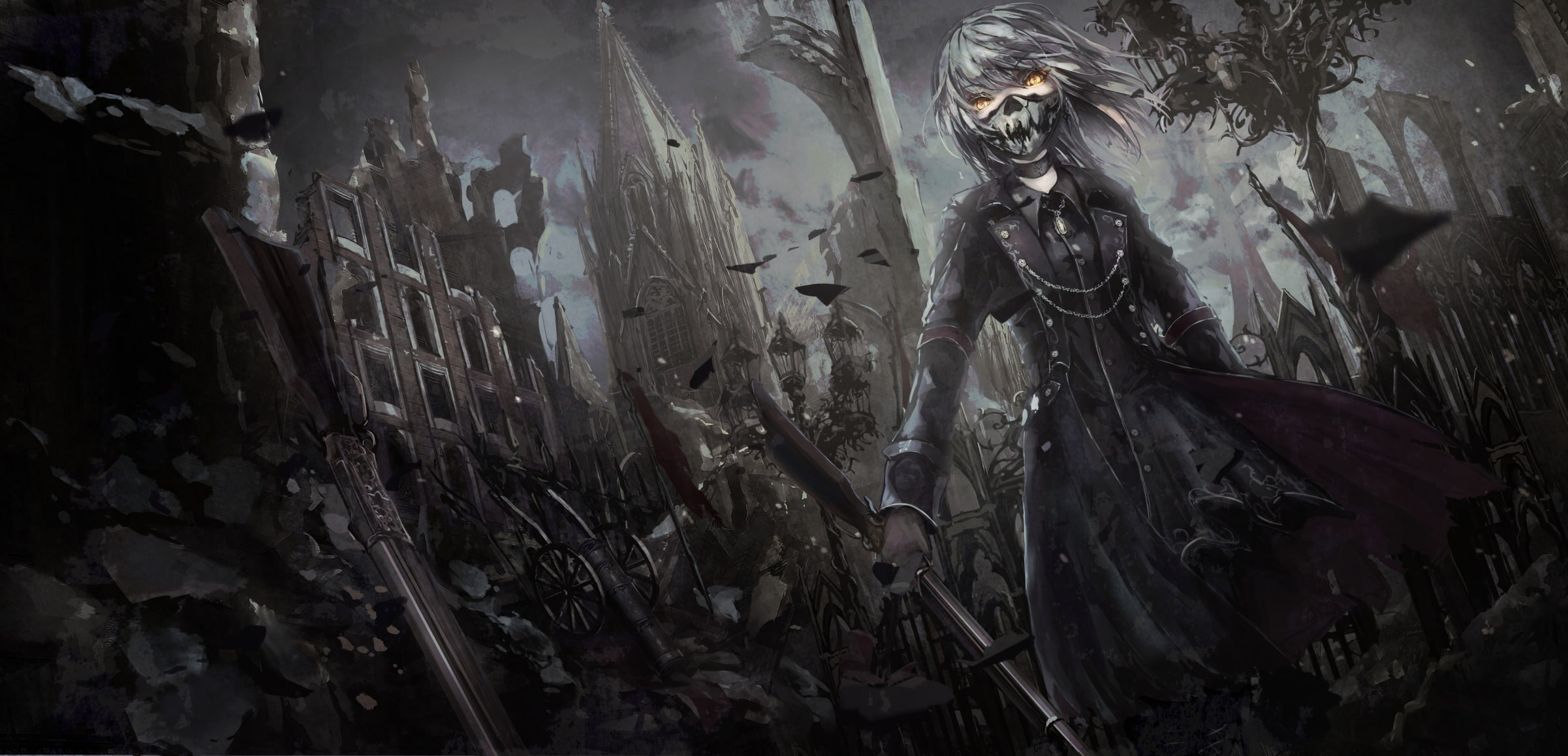 1080P, art and craft, wall - building feature, destruction, damaged, ruins, architecture, outdoors, no people, deterioration, gothic, dark, Anime, short hair, HD Wallpaper