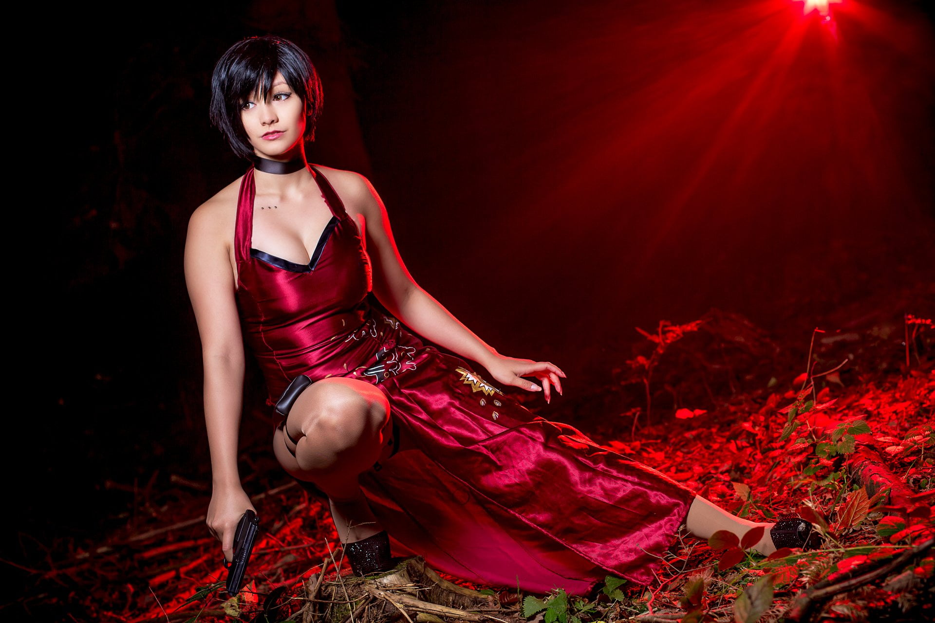 indoors, front view, dress, Ada Wong, beauty, beautiful woman, night, young women, fashion, one person, red, adult, 1080P, young adult, arts culture and entertainment, HD Wallpaper