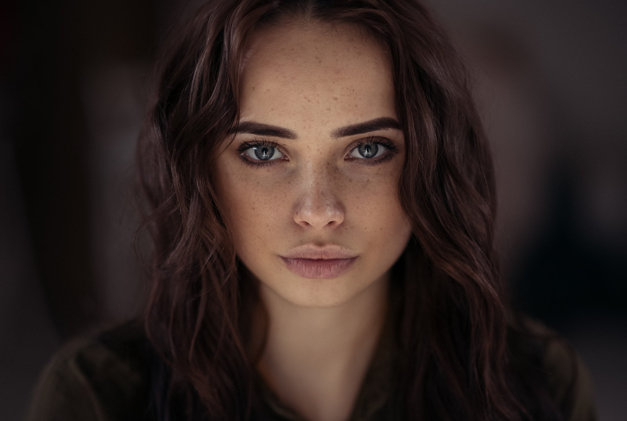 close-up, 1080P, adult, face, focus on foreground, women, beautiful people, front view, gray eyes, hair, one person, beauty, hairstyle, indoors, beautiful woman, HD Wallpaper