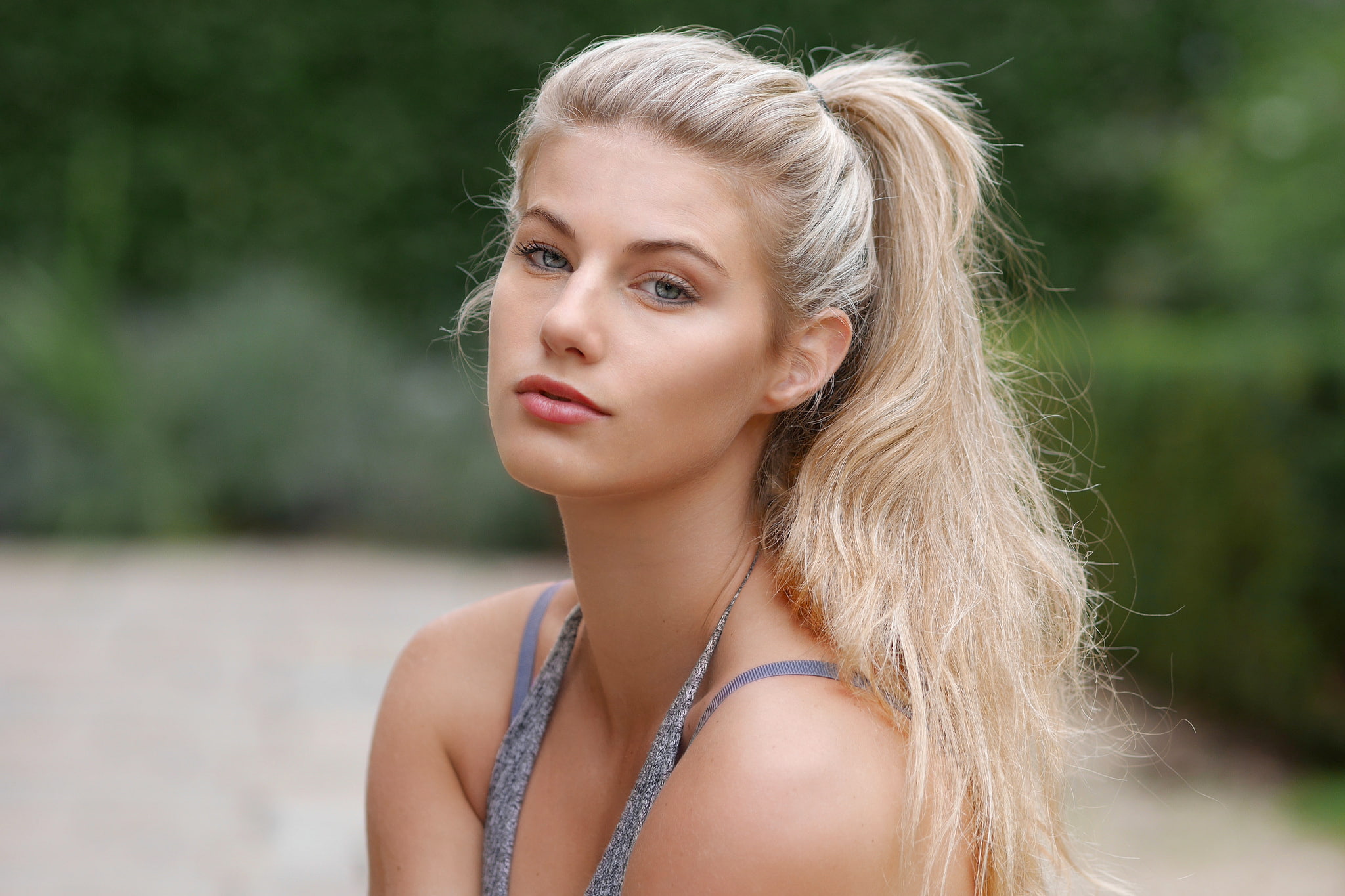 1080P, looking at camera, young women, young adult, women, gray eyes, model, looking at viewer, real people, long hair, hairstyle, fashion, outdoors, one person, HD Wallpaper