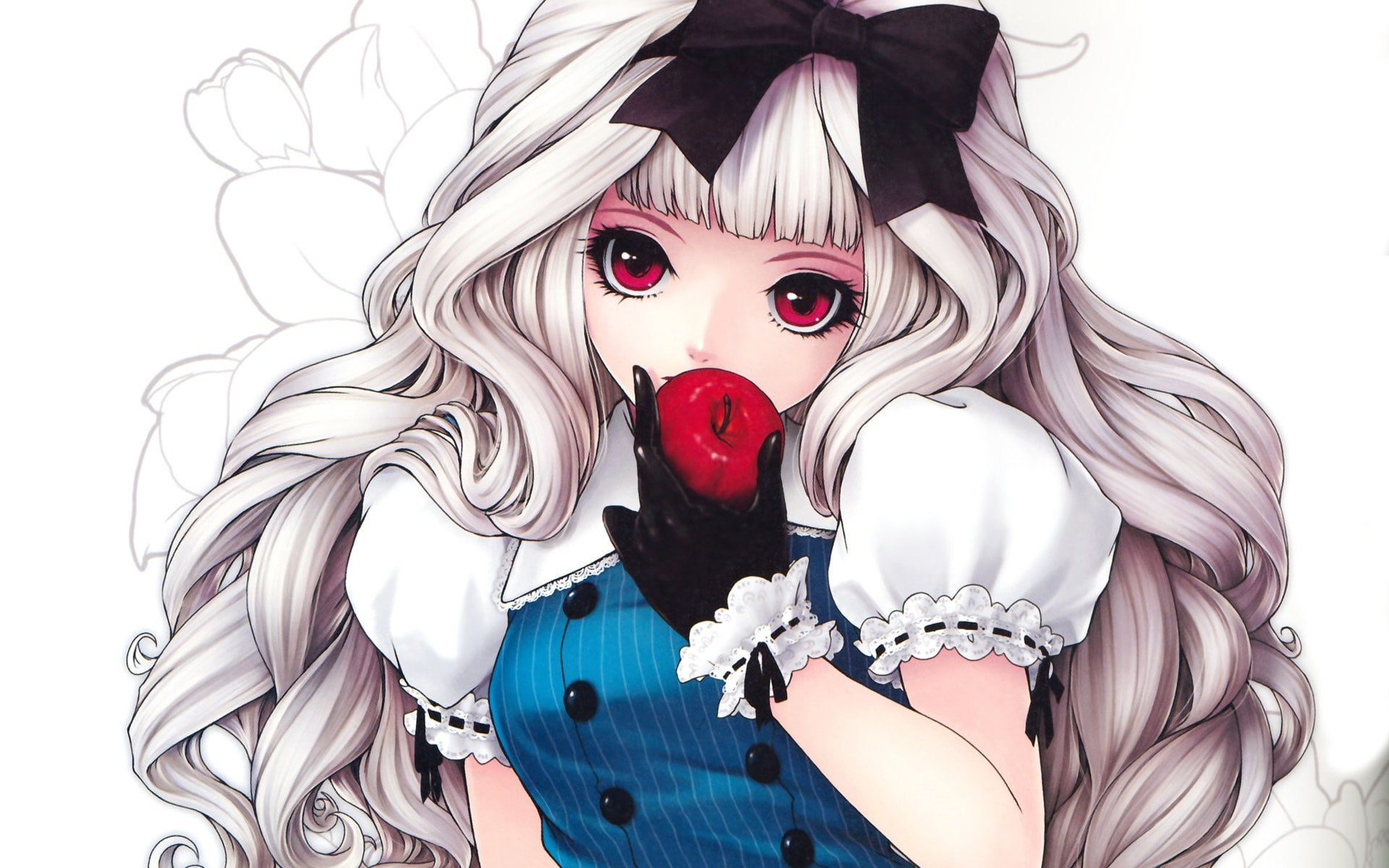 illustration, Anime, holding, 1080P, haird, Apple, Girl, Eating, blonde, HD Wallpaper