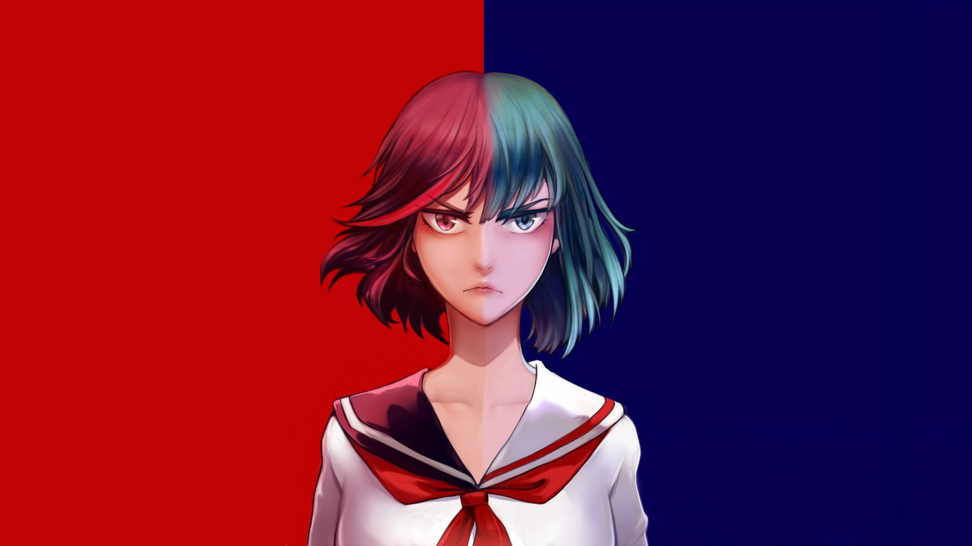 glamour, young adult, indoors, adult, front view, red, one person, beautiful woman, women, hair, fashion, hairstyle, Kill la Kill, black background, Kiryuin Satsuki, HD Wallpaper
