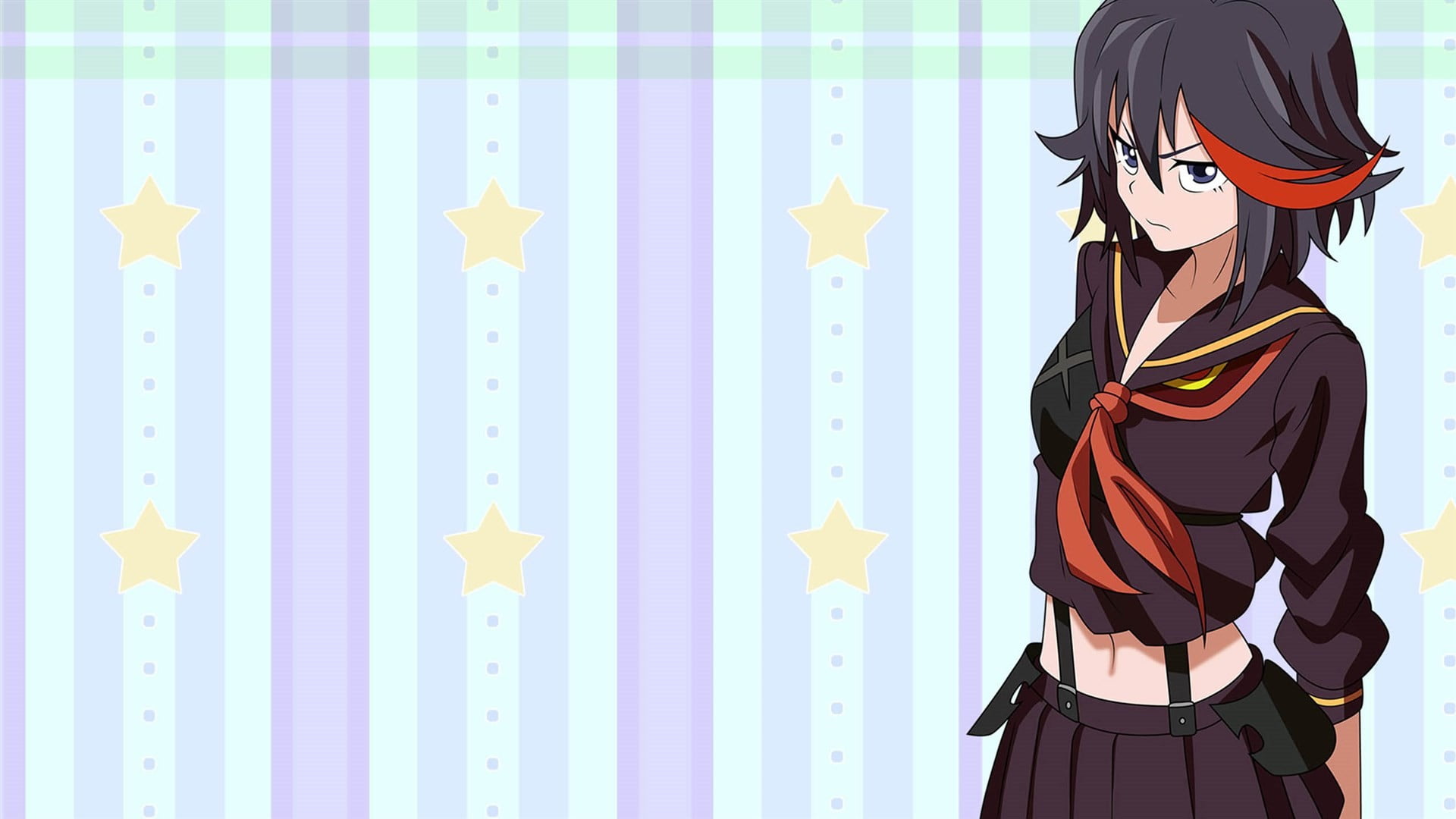 multi colored, leisure activity, Matoi Ryuuko, standing, women, young adult, akame, real people, clothing, wall - building feature, digital, representation, HD Wallpaper
