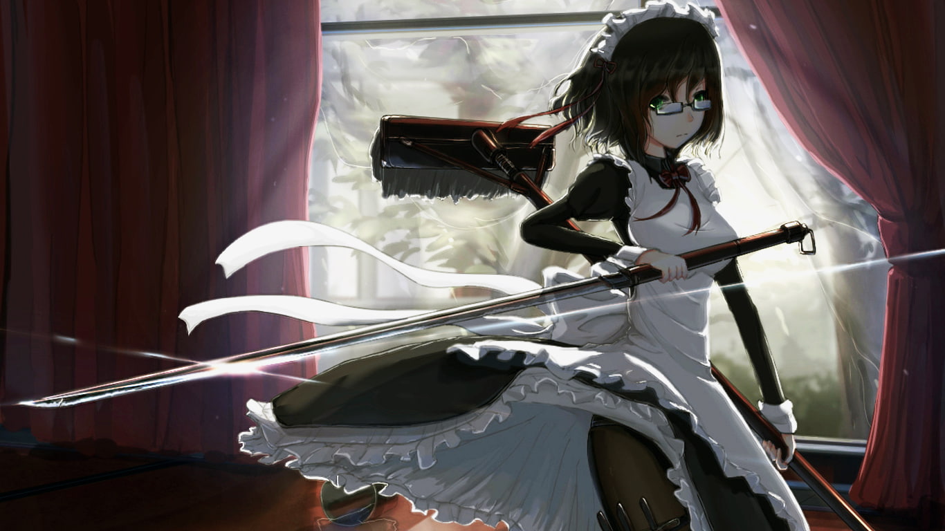 anime girls, maid, Soul Worker, glasses, 720P, anime, HD Wallpaper